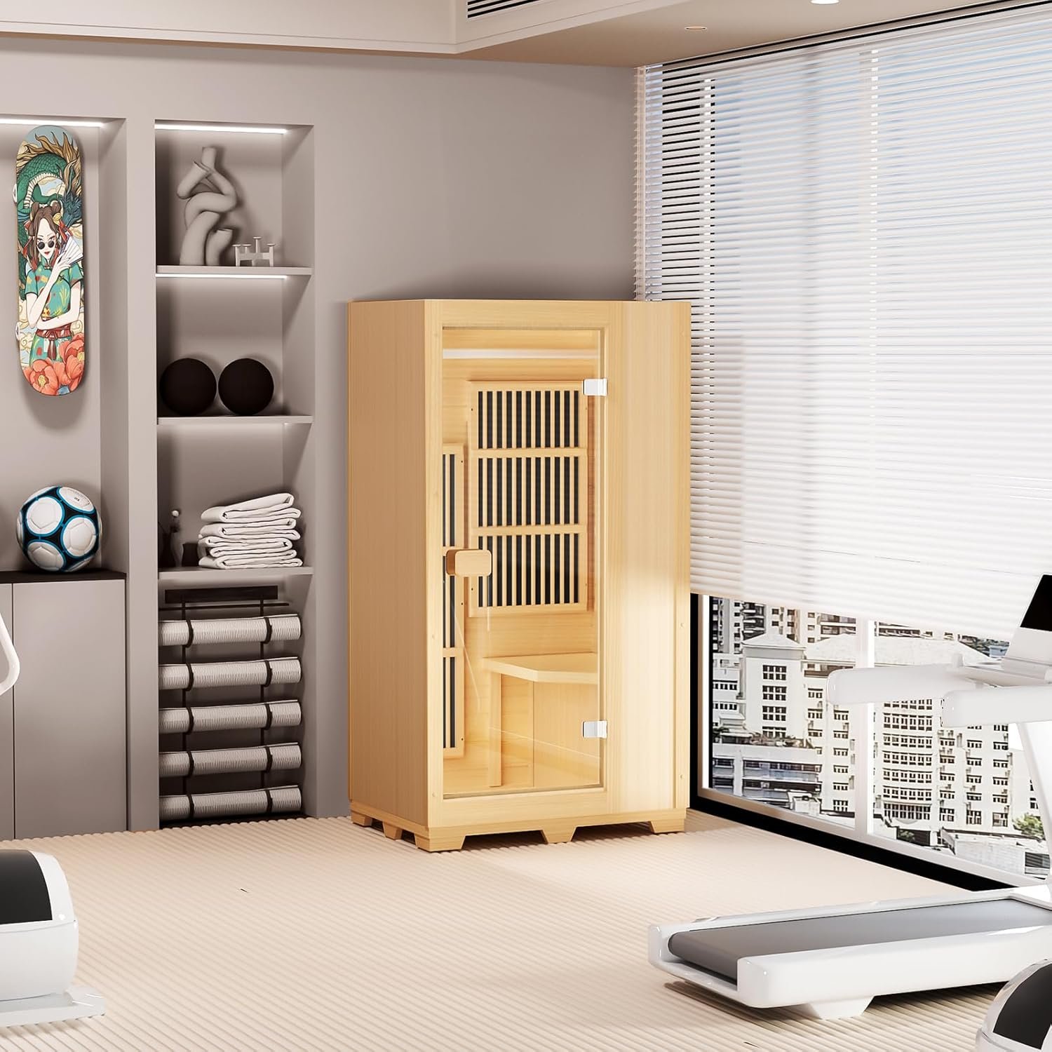 VEVOR Far Infrared Wooden Sauna, Room Home Sauna Spa for One Person, 1140W Low EMF Far Infrared Hemlock Wood Sauna with Tempered Glass Door & LED Reading Lamp & Bluetooth Speakers, 35 * 29 * 64 Inch 7 VEVOR Far Infrared Wooden Sauna, Room Home Sauna Spa for One Person, 1140W Low EMF Far Infrared Hemlock Wood Sauna with Tempered Glass Door & LED Reading Lamp & Bluetooth Speakers, 35 * 29 * 64 Inch - Image 7