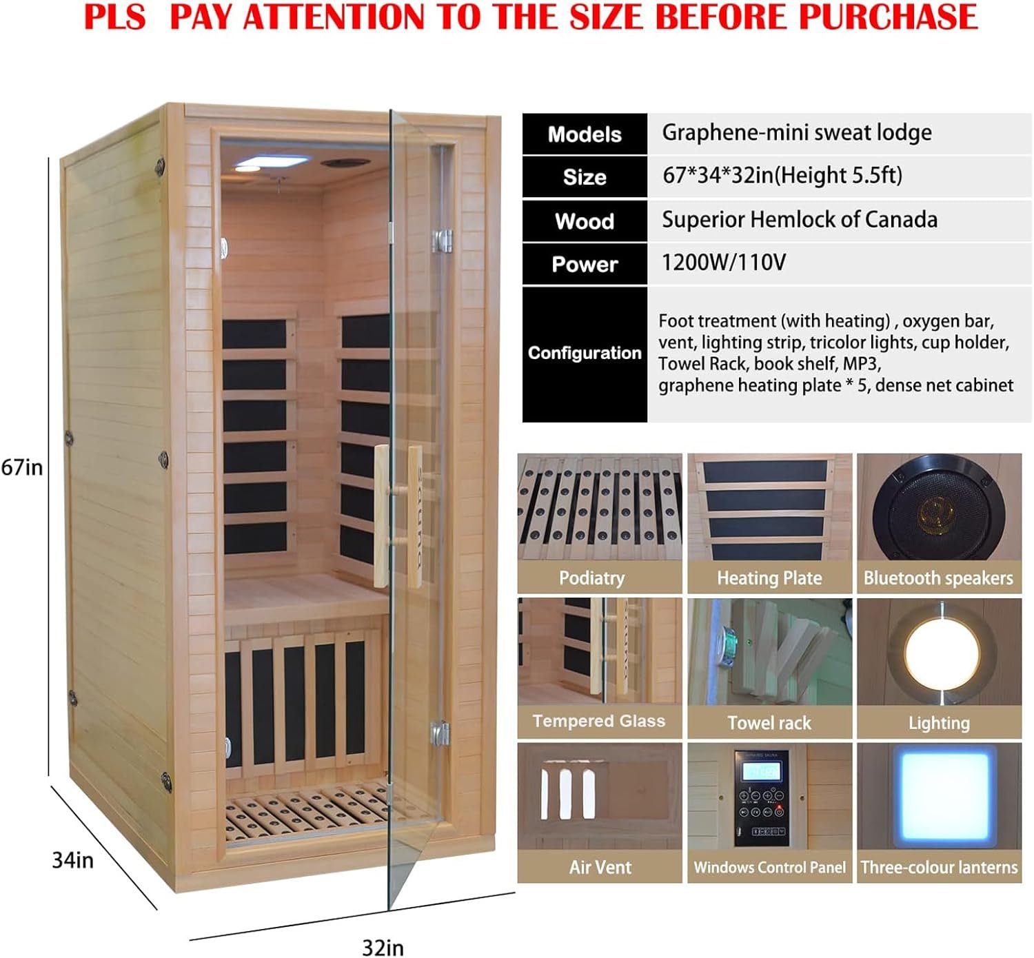 Infrared Home Sauna Room 1 Person Hemlock Wooden Indoor Dry Sauna,Low EMF 1200W/110V Heaters Panels,LCD Control Panel,10 Minutes Pre-Warm up,Time and Temp Pre-Set,1-Year Aftersale 7 Infrared Home Sauna Room 1 Person Hemlock Wooden Indoor Dry Sauna,Low EMF 1200W/110V Heaters Panels,LCD Control Panel,10 Minutes Pre-Warm up,Time and Temp Pre-Set,1-Year Aftersale - Image 7