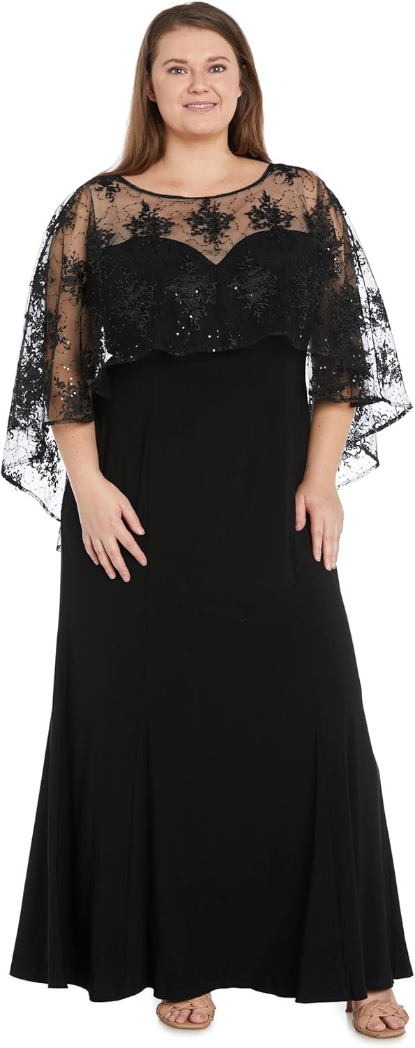 R&M Richards Womens Plus Embroidered Mesh Evening Dress