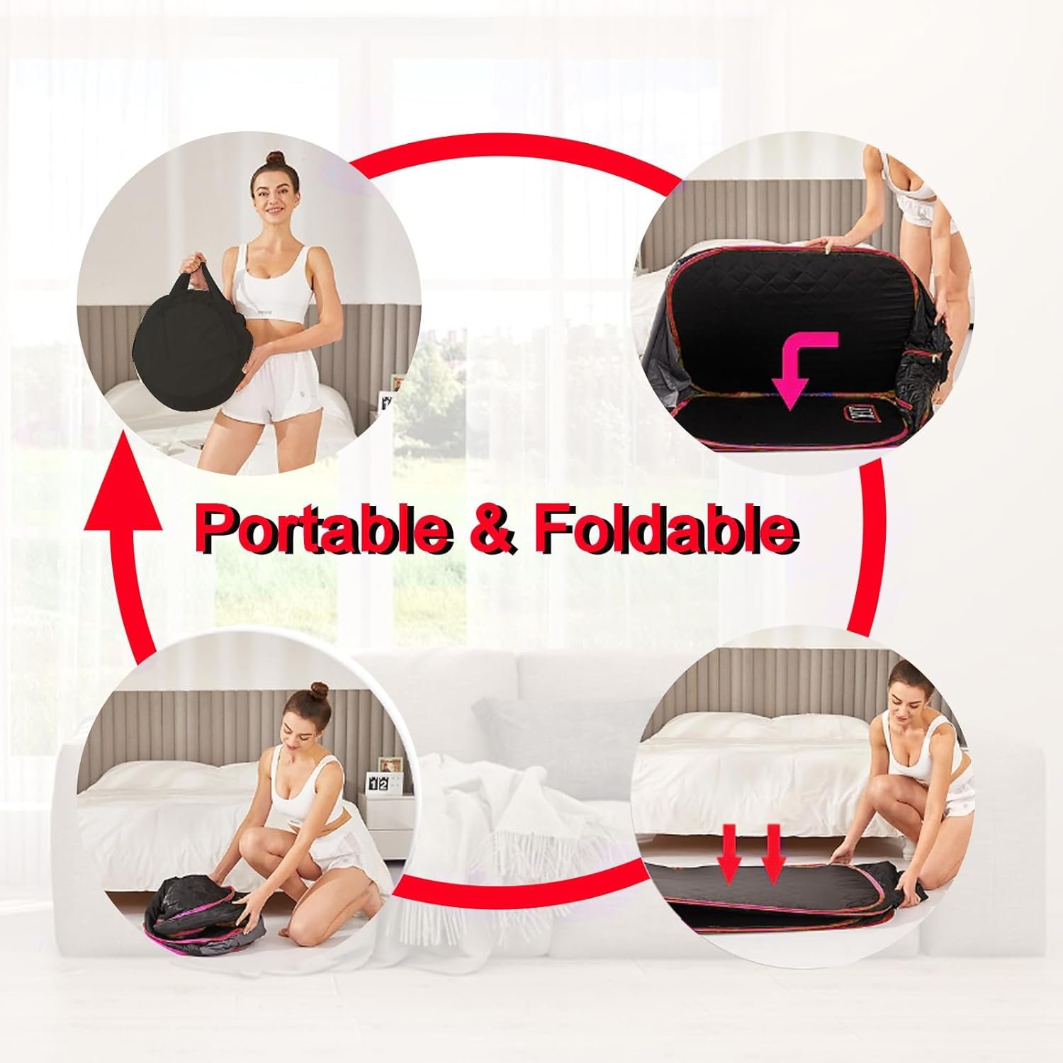 FIOCCO Portable Sauna Box, Portable Infrared Sauna for Home with 2.6L Steamer Generator, Remote Control, Portable Chair & Floor Mat, Full Body Personal Sauna Tent for Health, 9 Levels, Red 4 FIOCCO Portable Sauna Box, Portable Infrared Sauna for Home with 2.6L Steamer Generator, Remote Control, Portable Chair & Floor Mat, Full Body Personal Sauna Tent for Health, 9 Levels, Red - Image 4