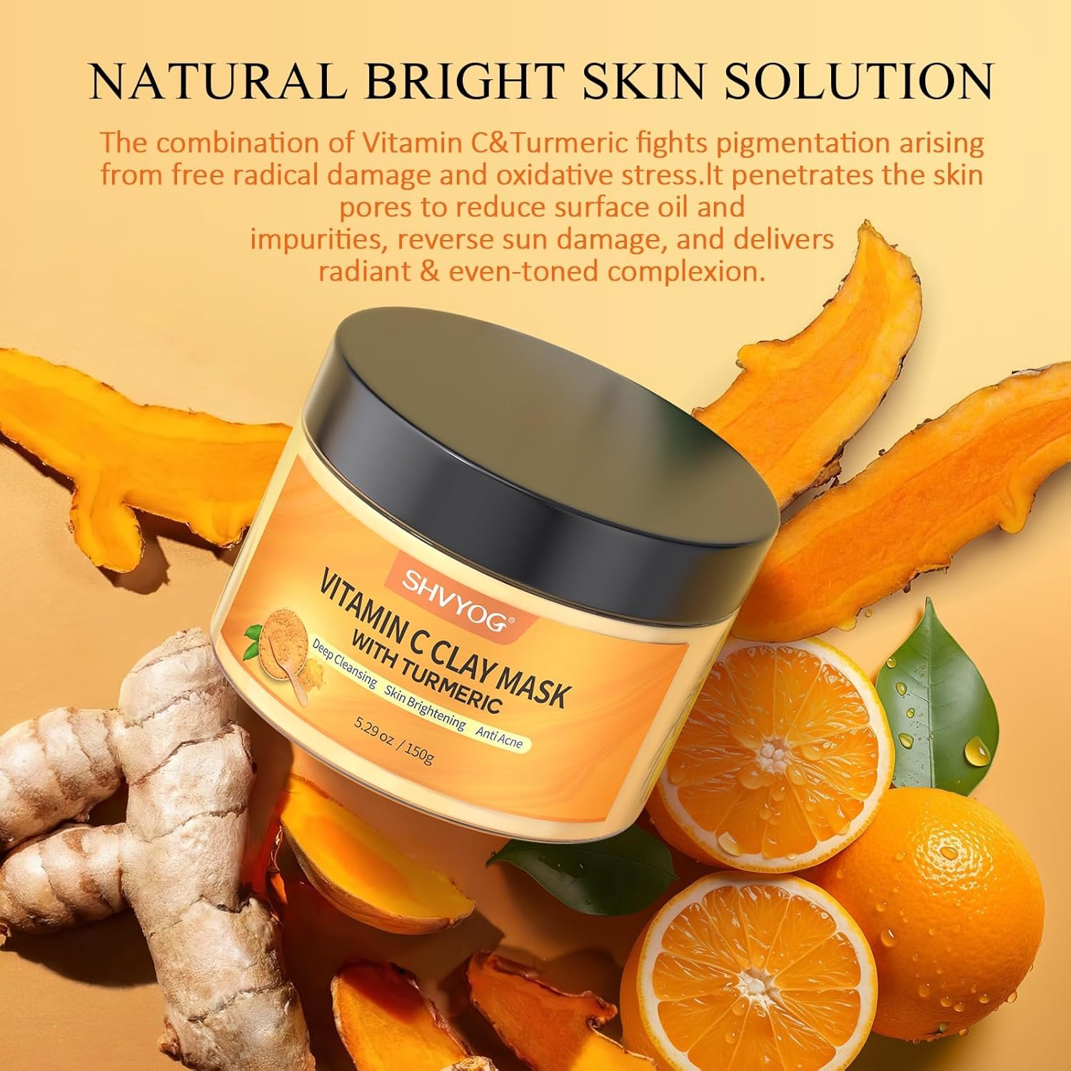 Vitamin C Face Mask with Kaolin Clay and Turmeric for Dark Spots, Dull Skin, Skincare Facial Mask for Controlling Oil and Refining Pores 5.29 Oz 6 Vitamin C Face Mask with Kaolin Clay and Turmeric for Dark Spots, Dull Skin, Skincare Facial Mask for Controlling Oil and Refining Pores 5.29 Oz - Image 6