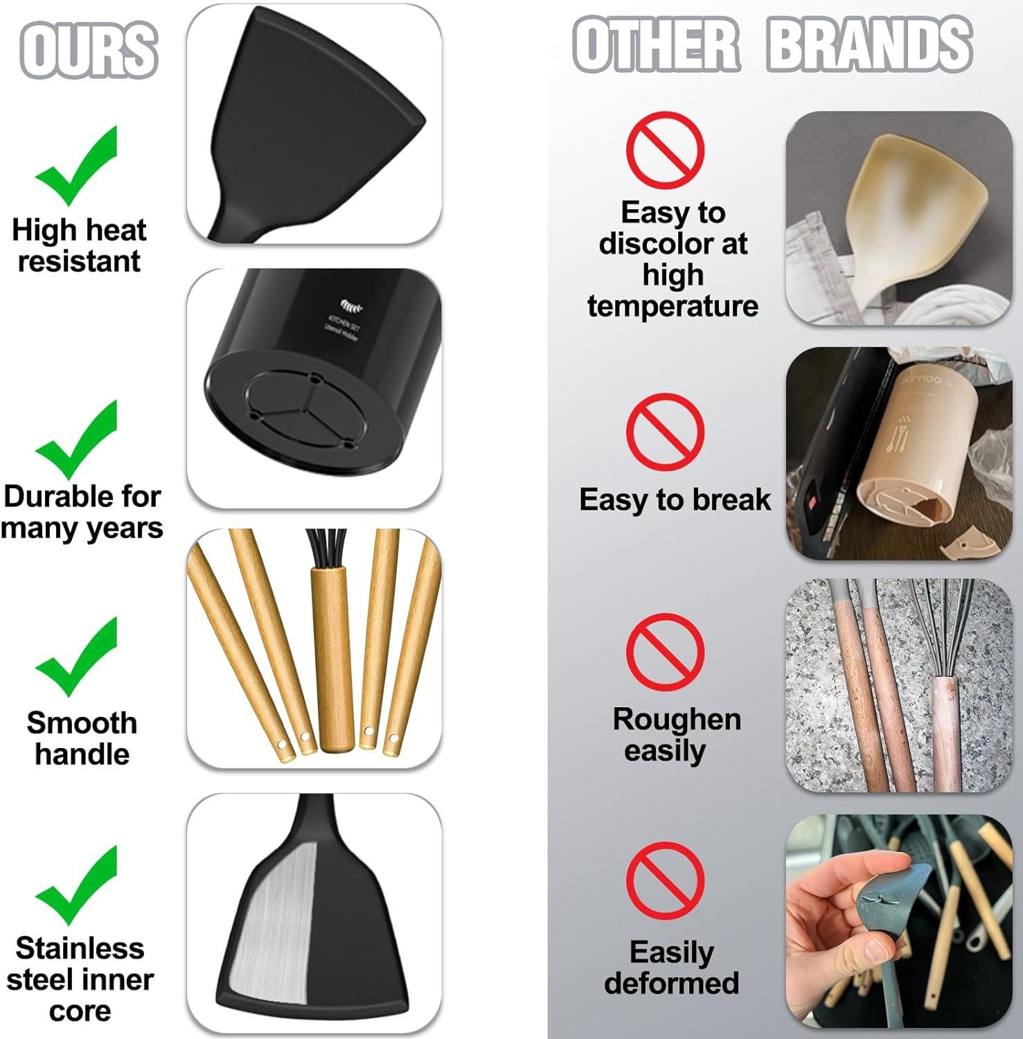 Kitchen Utensils Set- 34PCS Silicone Cooking Utensils with Holder, Umite Chef Heat Resistant Kitchen Utensil Spatula Set for Nonstick Cookware, Black Wooden Handles Kitchen Gadgets Tools Set 6 Kitchen Utensils Set- 34PCS Silicone Cooking Utensils with Holder, Umite Chef Heat Resistant Kitchen Utensil Spatula Set for Nonstick Cookware, Black Wooden Handles Kitchen Gadgets Tools Set - Image 6