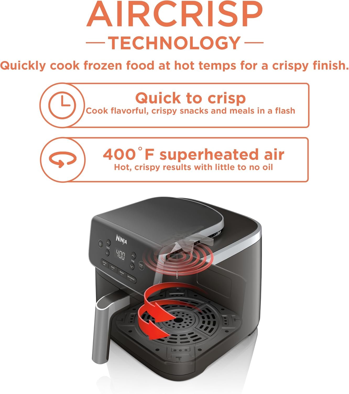 Ninja Air Fryer Pro 4-in-1 with 5 QT Capacity, Air Fry, Roast, Reheat, Dehydrate, Air Crisp Technology with 400F for hot, crispy results in just minutes, Nonstick Basket & Crisper Plate, Grey, AF141 2 Ninja Air Fryer Pro 4-in-1 with 5 QT Capacity, Air Fry, Roast, Reheat, Dehydrate, Air Crisp Technology with 400F for hot, crispy results in just minutes, Nonstick Basket & Crisper Plate, Grey, AF141 - Image 2