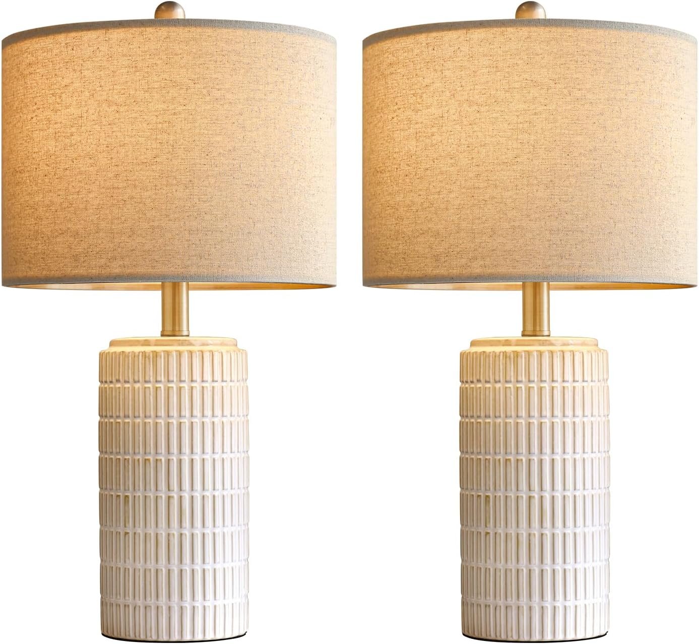 PoKat 23" Modern Ceramic Table Lamp Set of 2 for Living Room White Desk Lamps for Bedroom Farmhouse Bedside Nightstand Bedside Lamp End Table Lamps Beige 8 PoKat 23" Modern Ceramic Table Lamp Set of 2 for Living Room White Desk Lamps for Bedroom Farmhouse Bedside Nightstand Bedside Lamp End Table Lamps Beige - Image 8