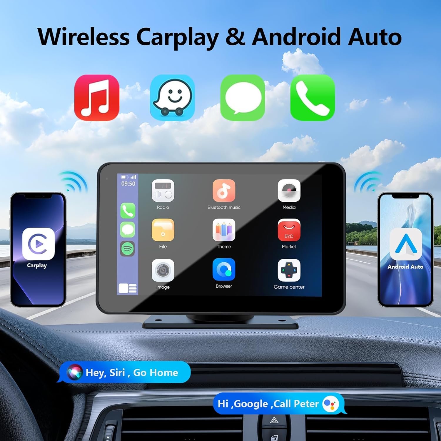 Apple Carplay Screen for Car, 7" HD Portable Car Stereo Touch Screen with Wireless Android Auto, Backup Camera, Car Audio Receivers with Voice Control, Mirror Link, Bluetooth, GPS Navigation 2 Apple Carplay Screen for Car, 7" HD Portable Car Stereo Touch Screen with Wireless Android Auto, Backup Camera, Car Audio Receivers with Voice Control, Mirror Link, Bluetooth, GPS Navigation - Image 2