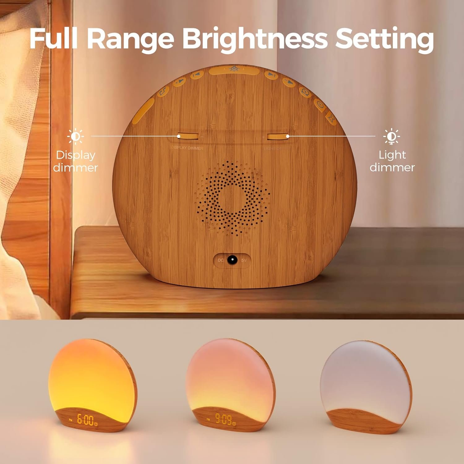 REACHER Wood Grain Sunrise Alarm Clock and Sound Machine Nightlight, Digital Dimmable Clock for Bedroom, 26 Sleep Sounds, White Noise Machine for Baby, Adults, Wake Up Light Alarm Clock for Kids 6 REACHER Wood Grain Sunrise Alarm Clock and Sound Machine Nightlight, Digital Dimmable Clock for Bedroom, 26 Sleep Sounds, White Noise Machine for Baby, Adults, Wake Up Light Alarm Clock for Kids - Image 6