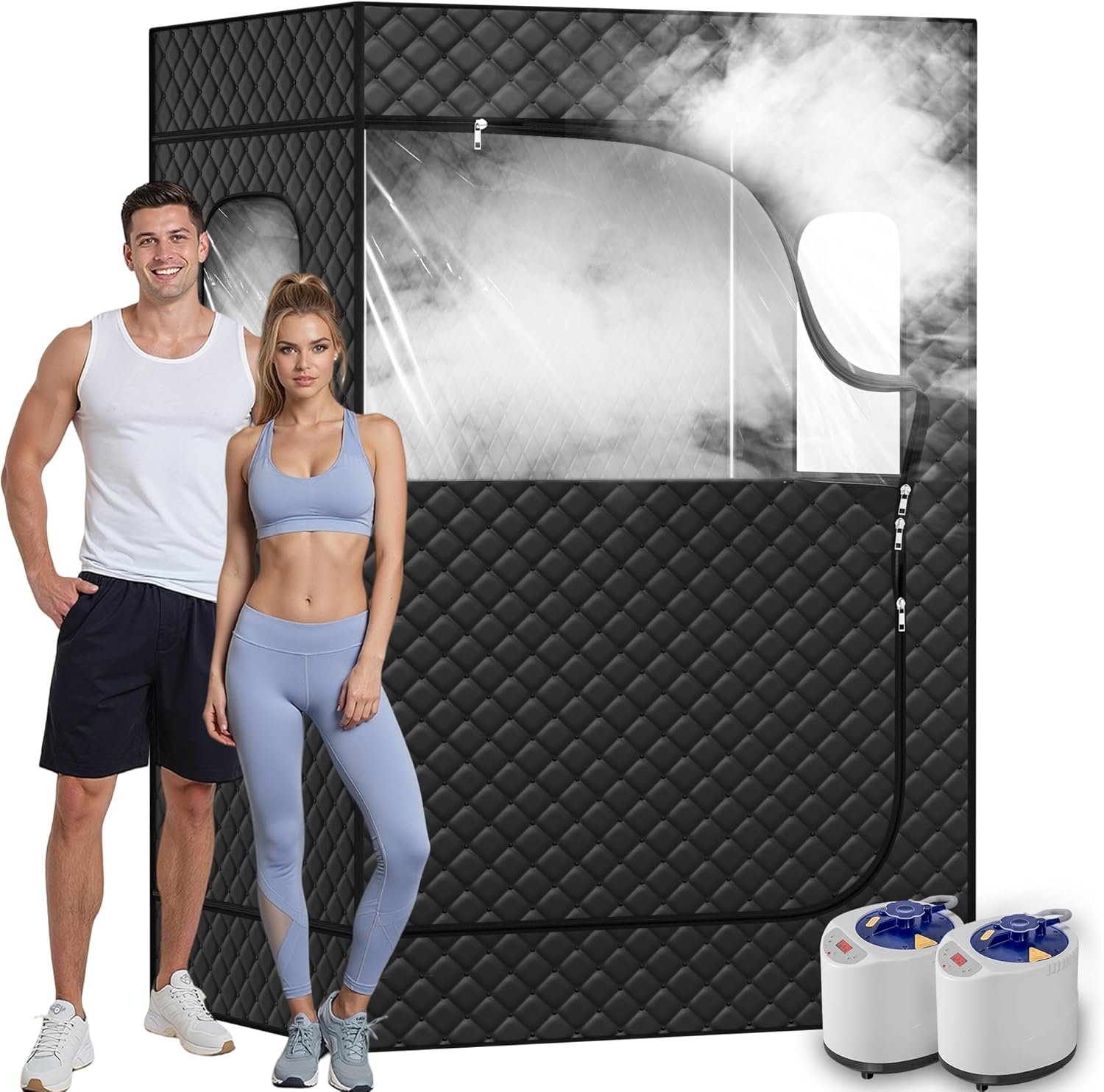 2 Person Portable Steam Sauna for Home, 1 or 2 Person Full Body Sauna Tent with 2 Foldable Chairs,9 Levels of Sauna Box with Remote Control, Black