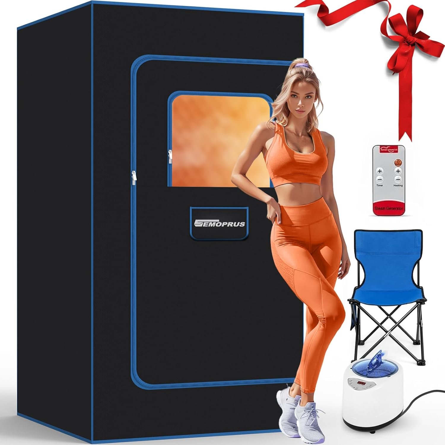 Portable Steam Sauna, Full Body Portable Sauna for Home Spa, Sauna Box Sauna Tent with 3L 1500W Steamer, Remote Control, Folding Chair, Upgraded Indoor Steam Sauna for Gym, Pilates, Yoga