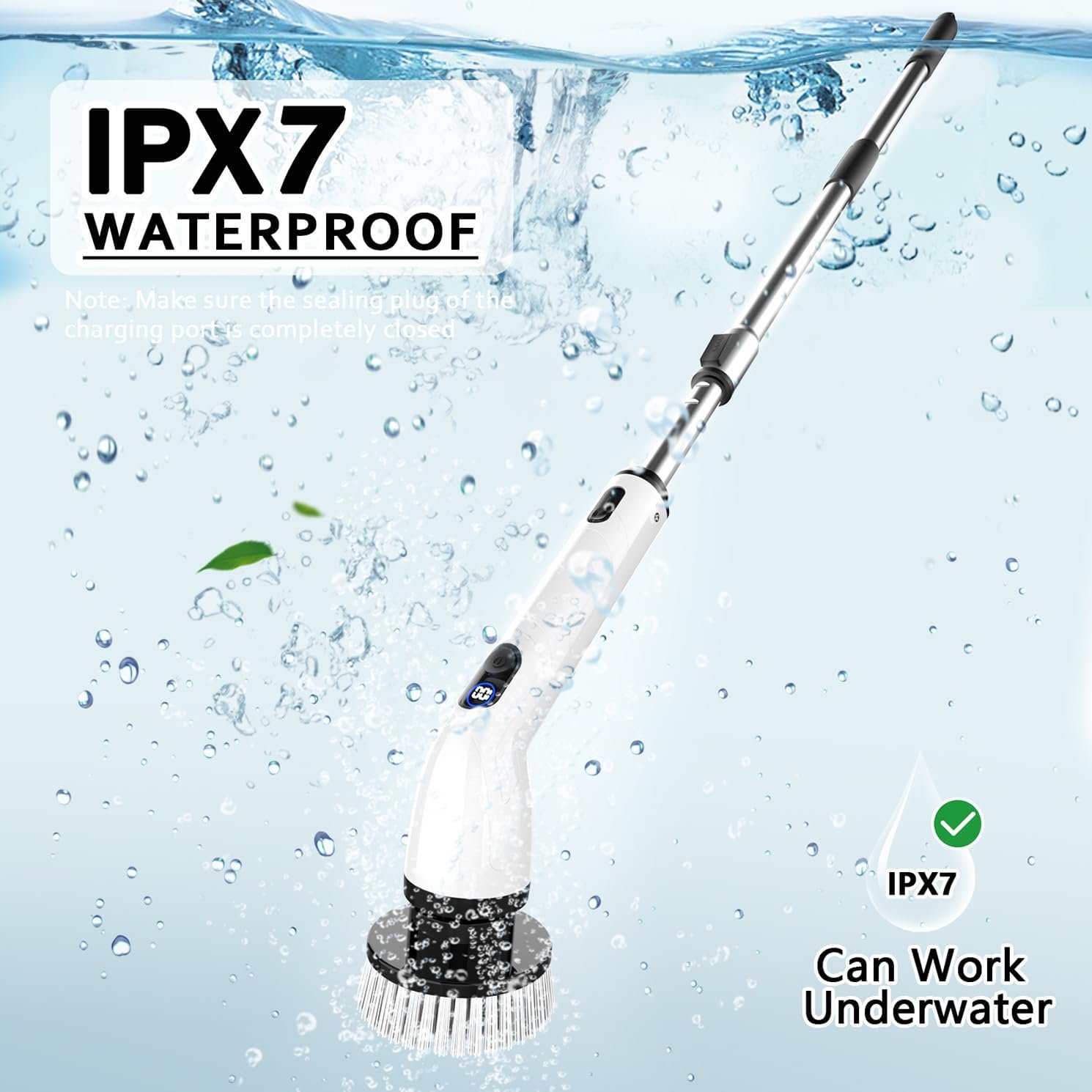TUYU Electric Spin Scrubber, Full-Body IPX7 Waterproof Bathroom Scrubber with Power LCD Display, Adjustable Extension Handle, Cordless Shower Cleaner Brush for Bathtub Kitchen Wall Cleaning 6 TUYU Electric Spin Scrubber, Full-Body IPX7 Waterproof Bathroom Scrubber with Power LCD Display, Adjustable Extension Handle, Cordless Shower Cleaner Brush for Bathtub Kitchen Wall Cleaning - Image 6