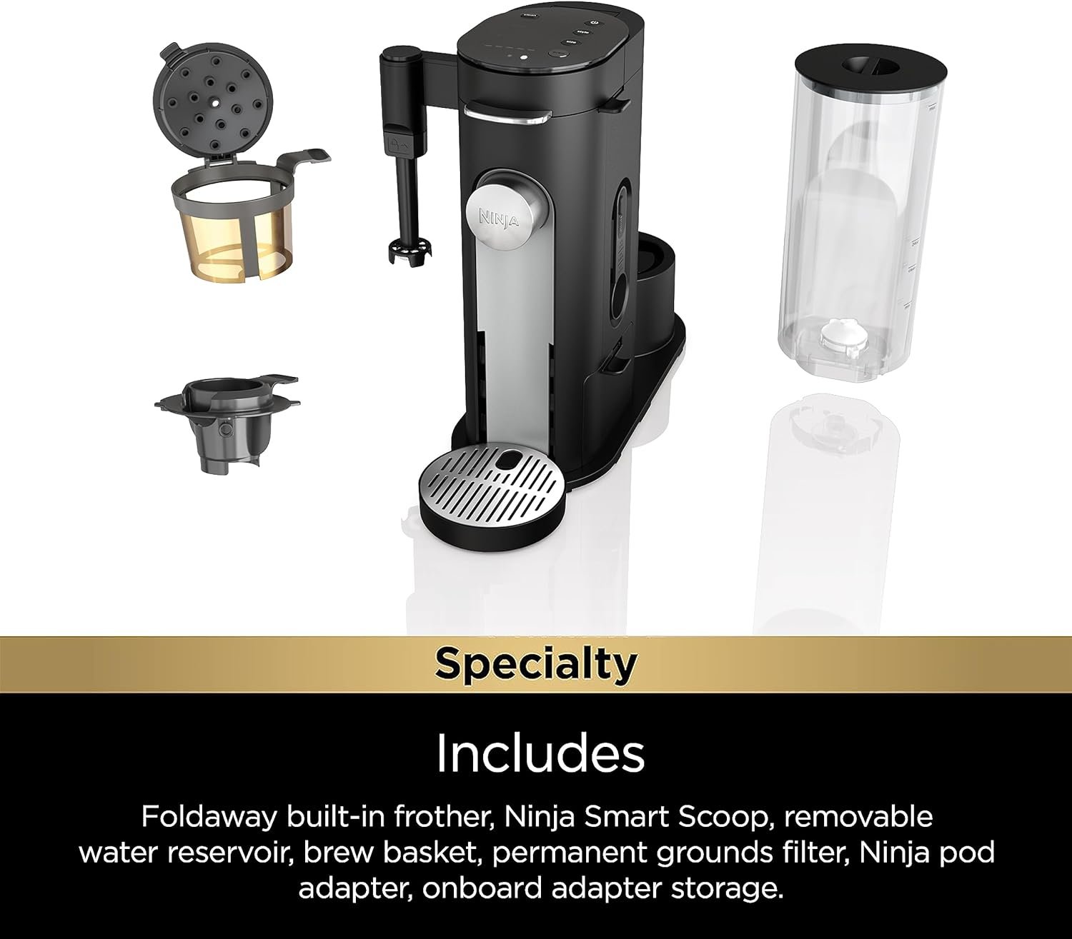 Ninja Pod & Grounds Specialty Single-Serve Coffee Maker, K-Cup Pod Compatible, Brews Grounds, Compact Design, Built-In Milk Frother, 56-oz. Reservoir, 6-oz. Cup to 24-oz. Mug Sizes, Black, PB051 7 Ninja Pod & Grounds Specialty Single-Serve Coffee Maker, K-Cup Pod Compatible, Brews Grounds, Compact Design, Built-In Milk Frother, 56-oz. Reservoir, 6-oz. Cup to 24-oz. Mug Sizes, Black, PB051 - Image 7