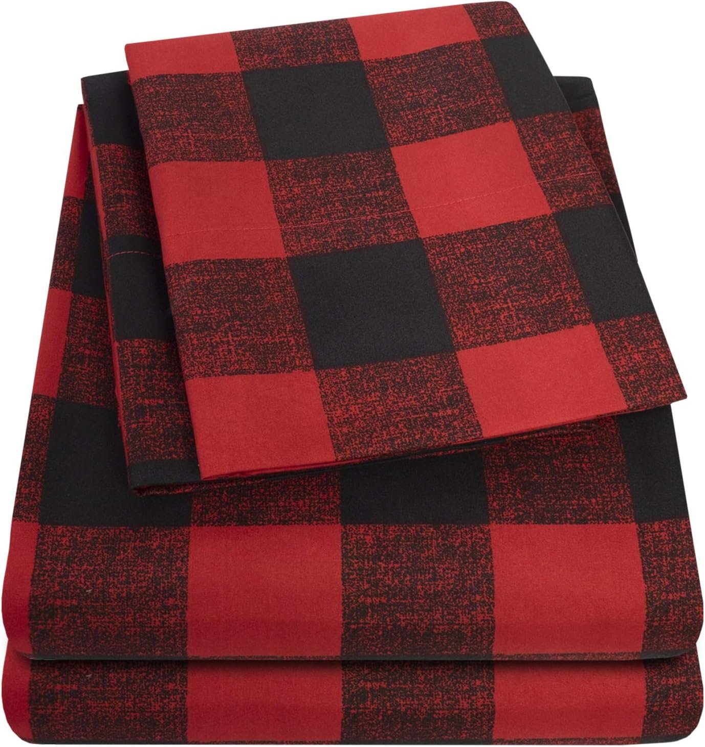 Queen Size Bed Sheets - Breathable Luxury Sheets with Full Elastic & Secure Corner Straps Built In - 1800 Supreme Collection Extra Soft Deep Pocket Bedding, Sheet Set, Queen, Buffalo Check Burgundy 2 Queen Size Bed Sheets - Breathable Luxury Sheets with Full Elastic & Secure Corner Straps Built In - 1800 Supreme Collection Extra Soft Deep Pocket Bedding, Sheet Set, Queen, Buffalo Check Burgundy - Image 2