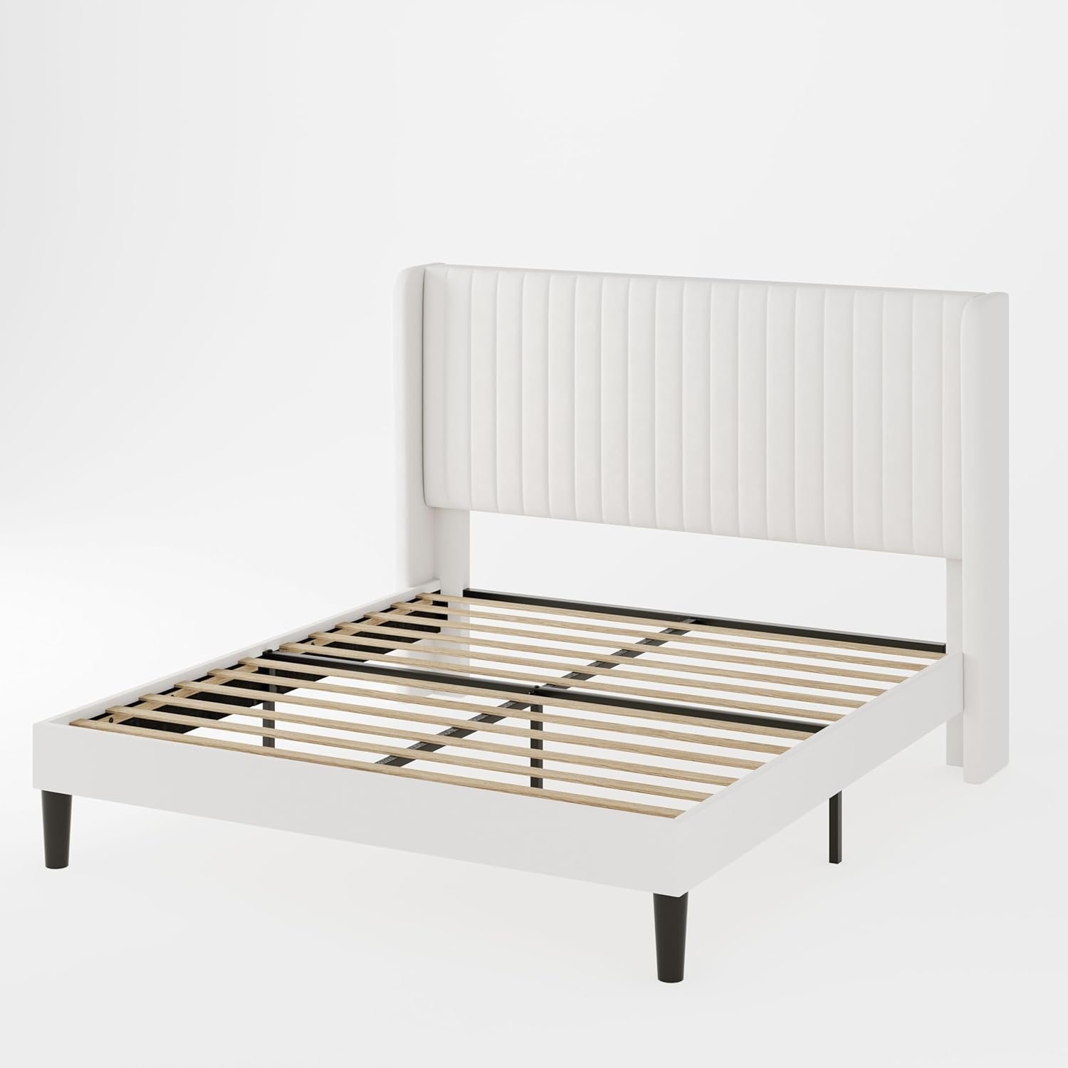 Allewie Full Size Velvet Bed Frame/Vertical Channel Tufted Wingback Headboard/Upholstered Platform Bed/Strong Wooden Slats/No Box Spring Needed/Easy Assembly/White 8 Allewie Full Size Velvet Bed Frame/Vertical Channel Tufted Wingback Headboard/Upholstered Platform Bed/Strong Wooden Slats/No Box Spring Needed/Easy Assembly/White - Image 8
