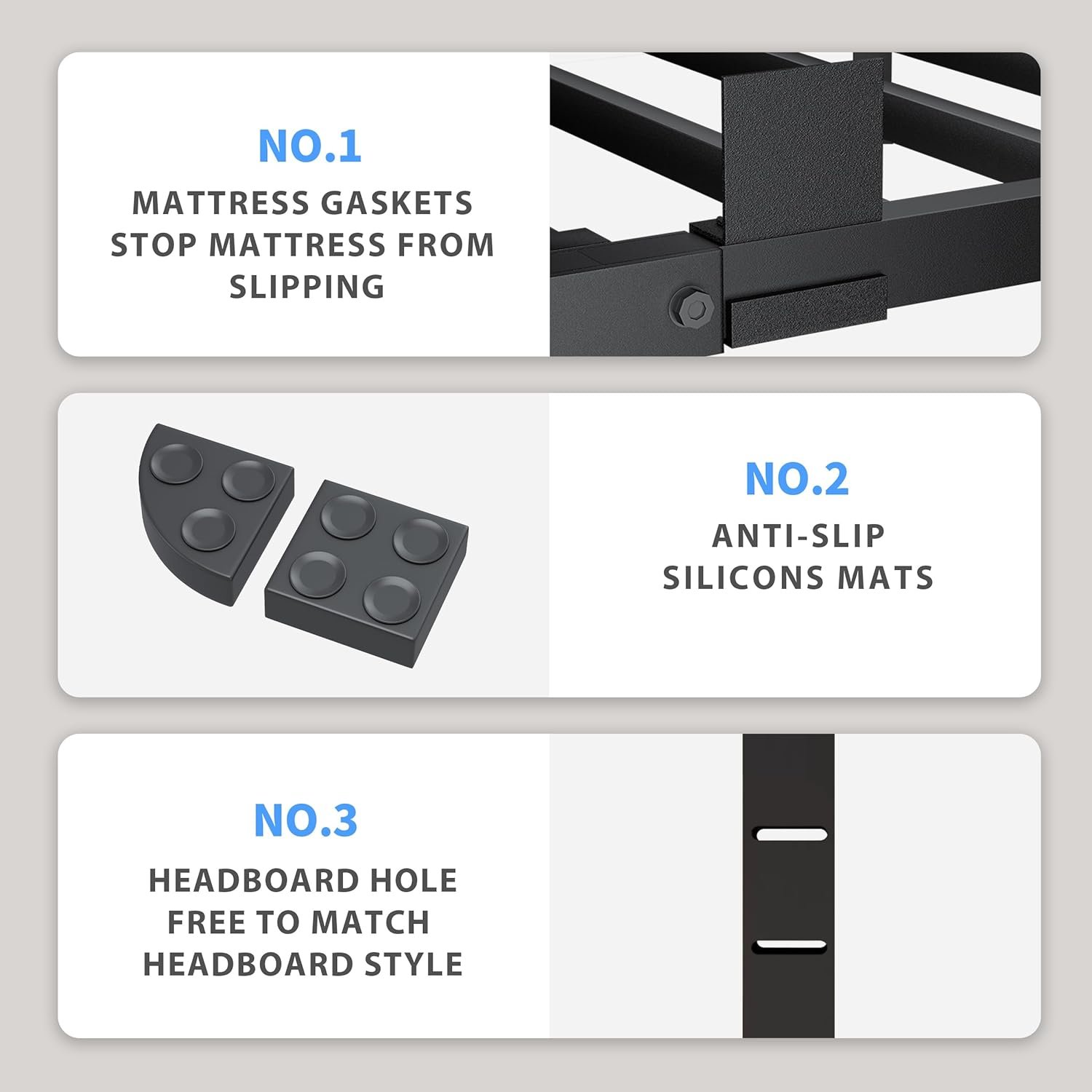 18 Inch Queen Bed Frame, 3500Lbs Heavy Duty Metal Platform with Round Corner Legs Mattress Slide Stopper, Steel Slat Support No Box Spring Needed, Noise Free, Non-Slip, Easy Assembly 5 18 Inch Queen Bed Frame, 3500Lbs Heavy Duty Metal Platform with Round Corner Legs Mattress Slide Stopper, Steel Slat Support No Box Spring Needed, Noise Free, Non-Slip, Easy Assembly - Image 5