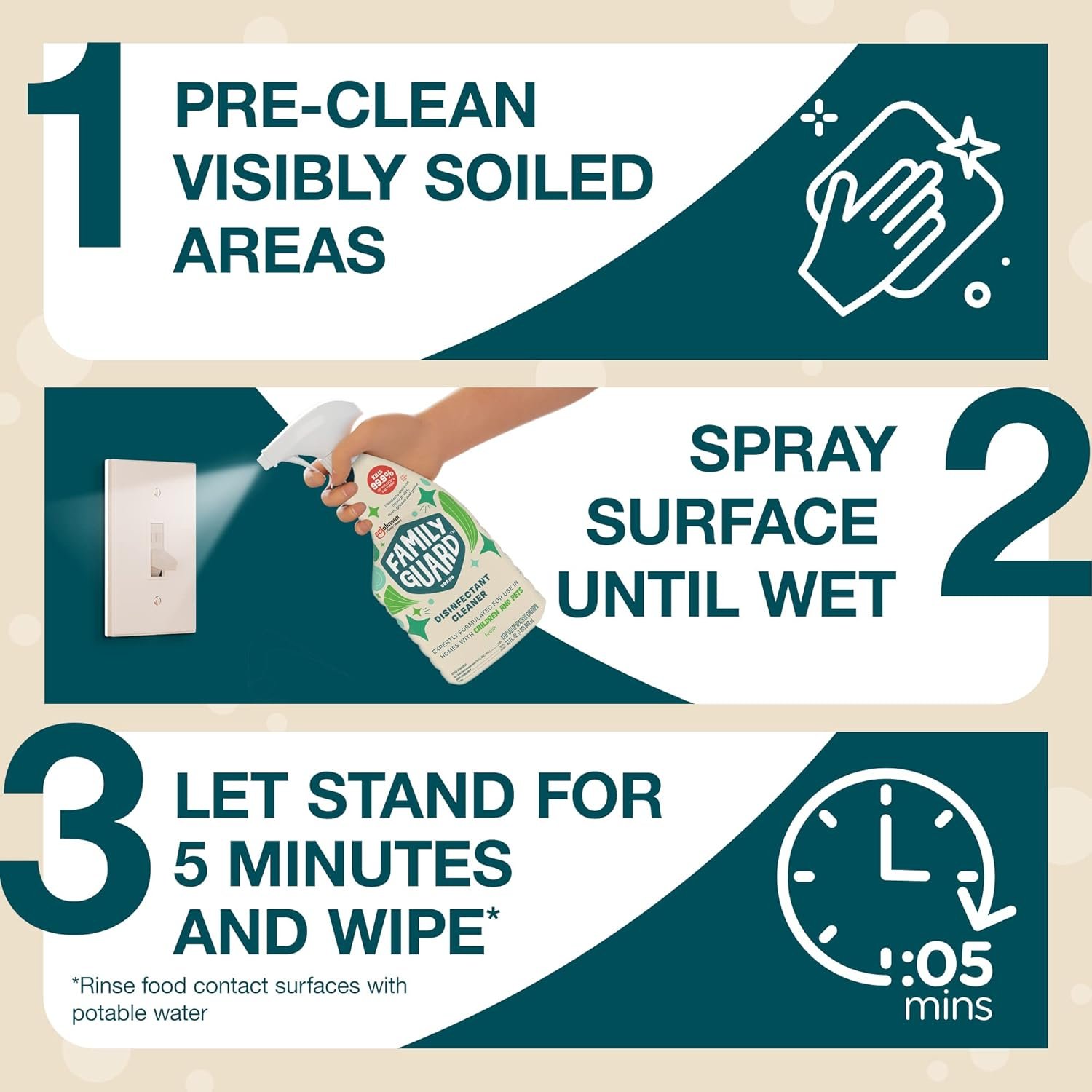 FAMILYGUARD Brand Disinfectant Spray Trigger & Multi Surface Cleaner, Antibacterial Spray, Expertly Formulated for Use In Homes with Children & Pets, Fresh Scent, 32 oz (Pack of 3) 7 FAMILYGUARD Brand Disinfectant Spray Trigger & Multi Surface Cleaner, Antibacterial Spray, Expertly Formulated for Use In Homes with Children & Pets, Fresh Scent, 32 oz (Pack of 3) - Image 7