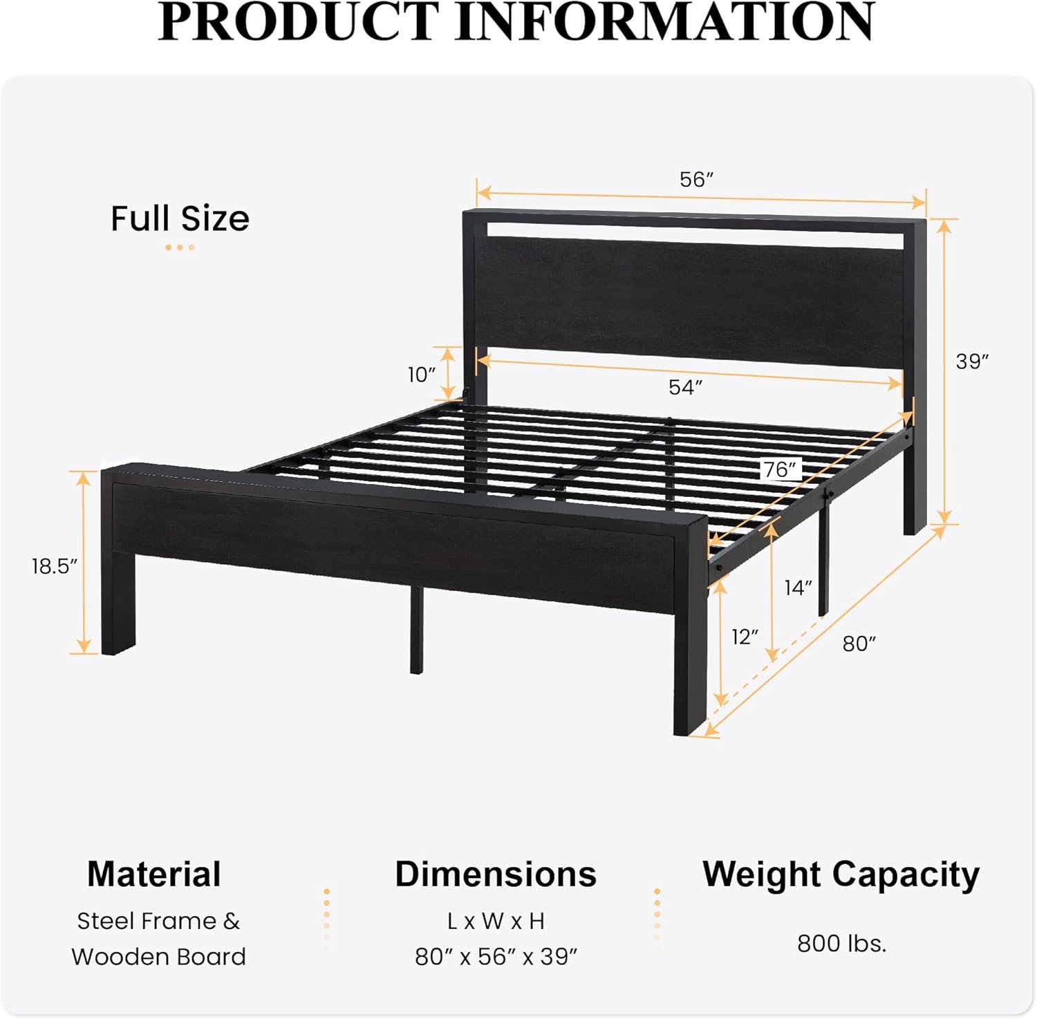 SHA CERLIN 14 Inch Full Size Metal Platform Bed Frame with Wooden Headboard and Footboard, Mattress Foundation, No Box Spring Needed, Large Under Bed Storage, Non-Slip Without Noise, Black Oak 2 SHA CERLIN 14 Inch Full Size Metal Platform Bed Frame with Wooden Headboard and Footboard, Mattress Foundation, No Box Spring Needed, Large Under Bed Storage, Non-Slip Without Noise, Black Oak - Image 2