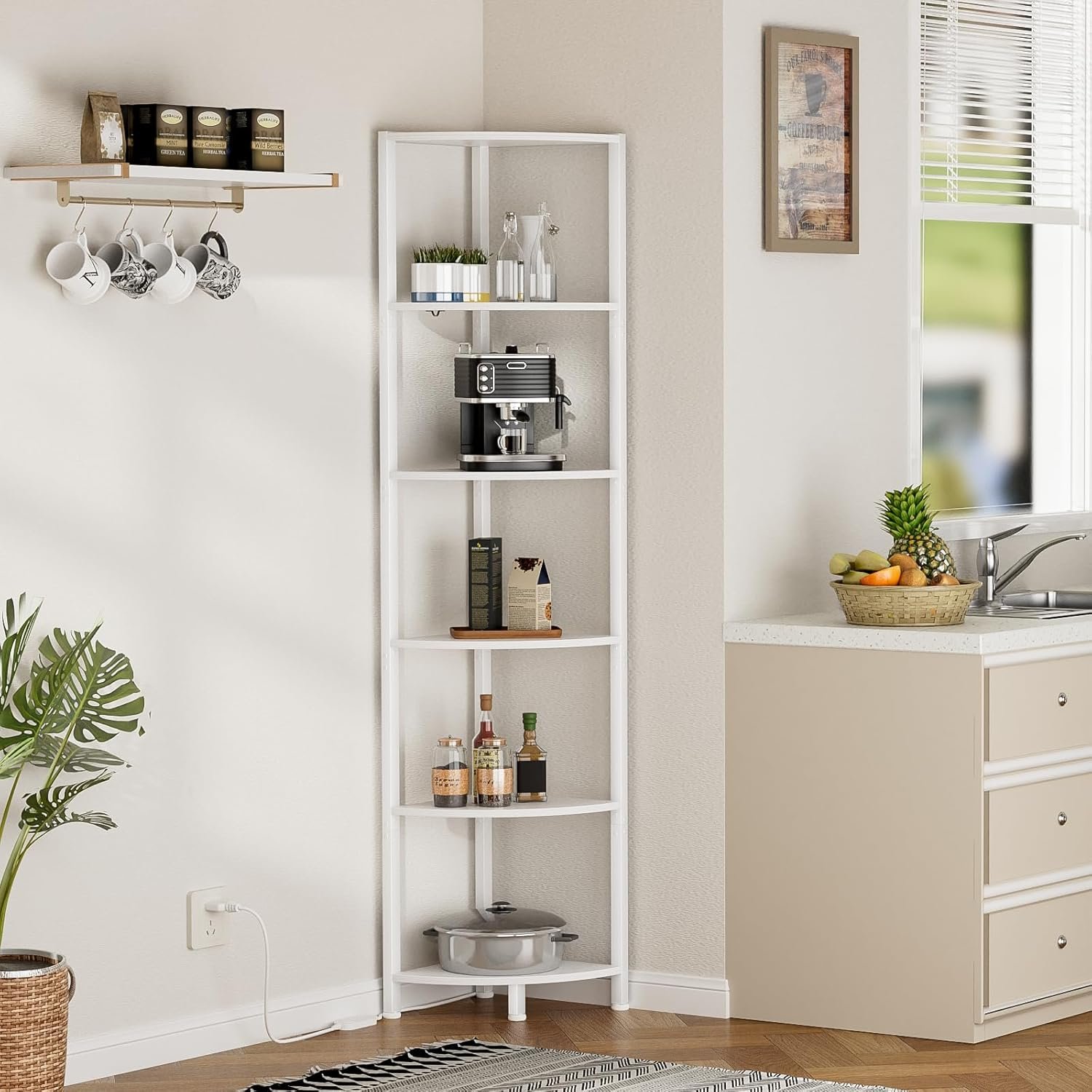 Furnulem 6 Tier Corner Shelf with LED Light, 67.5” Tall Standing Shelf Organizer, White Narrow Bookshelf with Storage Rack for Wall Corner, Living Room, Bedroom, Metal Frame, Wood Display Shelf 9 Furnulem 6 Tier Corner Shelf with LED Light, 67.5” Tall Standing Shelf Organizer, White Narrow Bookshelf with Storage Rack for Wall Corner, Living Room, Bedroom, Metal Frame, Wood Display Shelf - Image 9