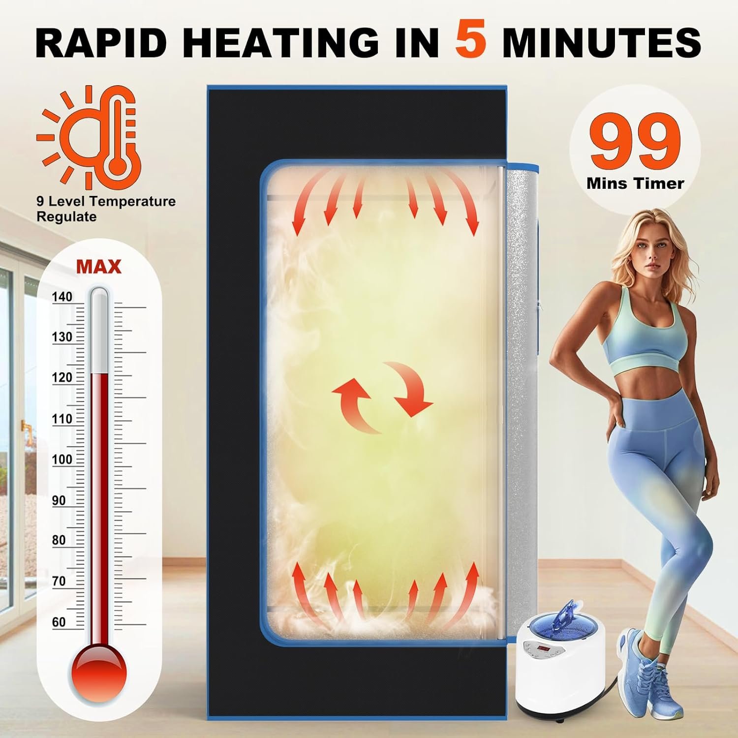 Portable Steam Sauna, Full Body Portable Sauna for Home Spa, Sauna Box Sauna Tent with 3L 1500W Steamer, Remote Control, Folding Chair, Upgraded Indoor Steam Sauna for Gym, Pilates, Yoga 2 Portable Steam Sauna, Full Body Portable Sauna for Home Spa, Sauna Box Sauna Tent with 3L 1500W Steamer, Remote Control, Folding Chair, Upgraded Indoor Steam Sauna for Gym, Pilates, Yoga - Image 2