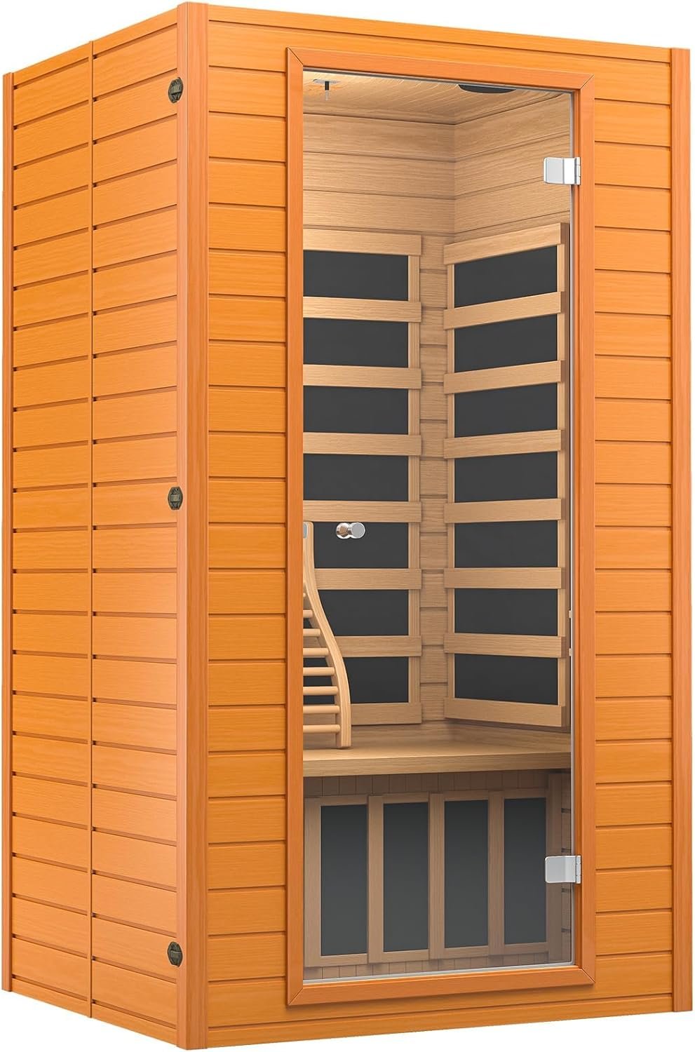Infrared Sauna Room for Home, Near Zero EMF Wooden 1-2 Person Indoor Home Sauna with Bluetooth, LCD Control Panel, Chromo Therapy Light