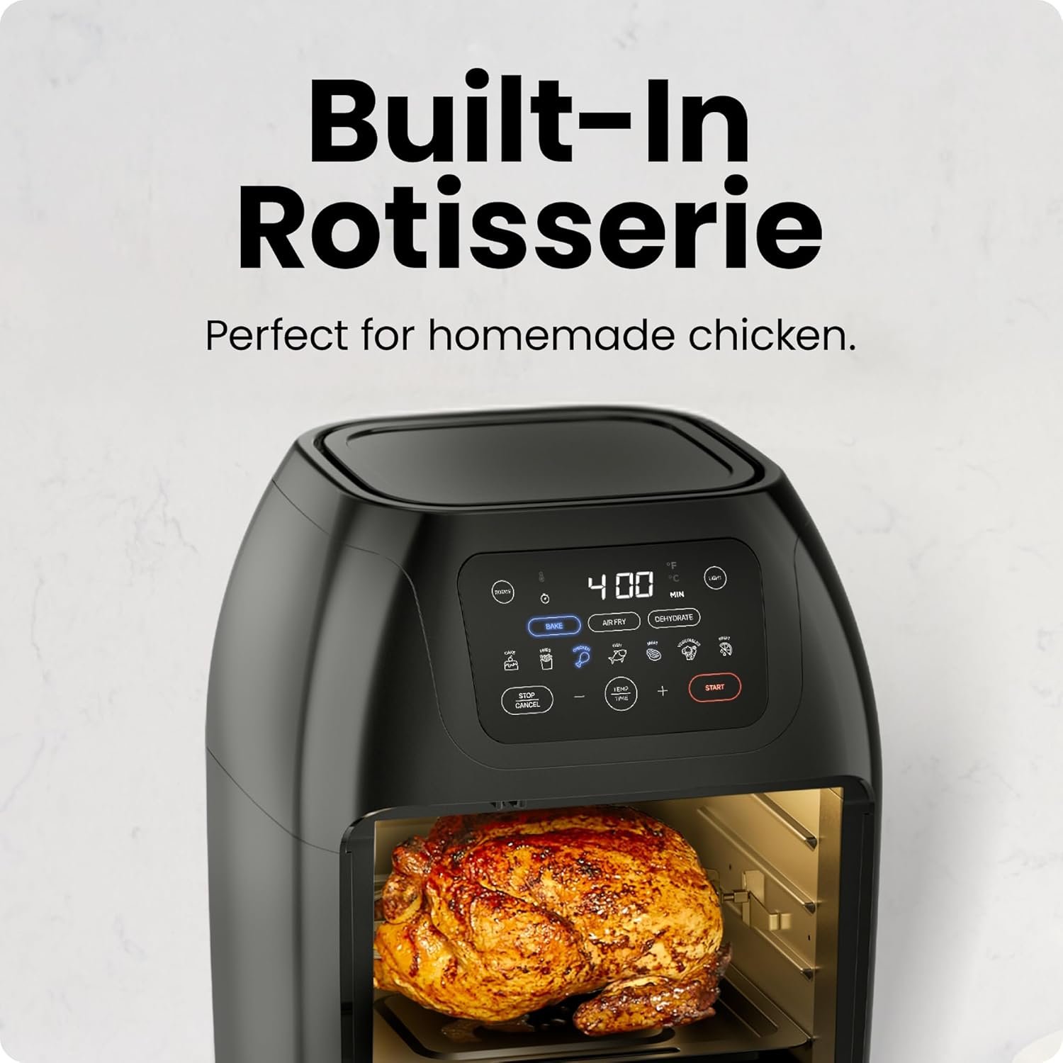 CHEFMAN Multifunctional Digital Air Fryer+ Rotisserie, Dehydrator, Convection Oven, 17 Touch Screen Presets Fry, Roast, Dehydrate, Bake, XL 10L Family Size, Auto Shutoff, Large Easy-View Window, Black 6 CHEFMAN Multifunctional Digital Air Fryer+ Rotisserie, Dehydrator, Convection Oven, 17 Touch Screen Presets Fry, Roast, Dehydrate, Bake, XL 10L Family Size, Auto Shutoff, Large Easy-View Window, Black - Image 6