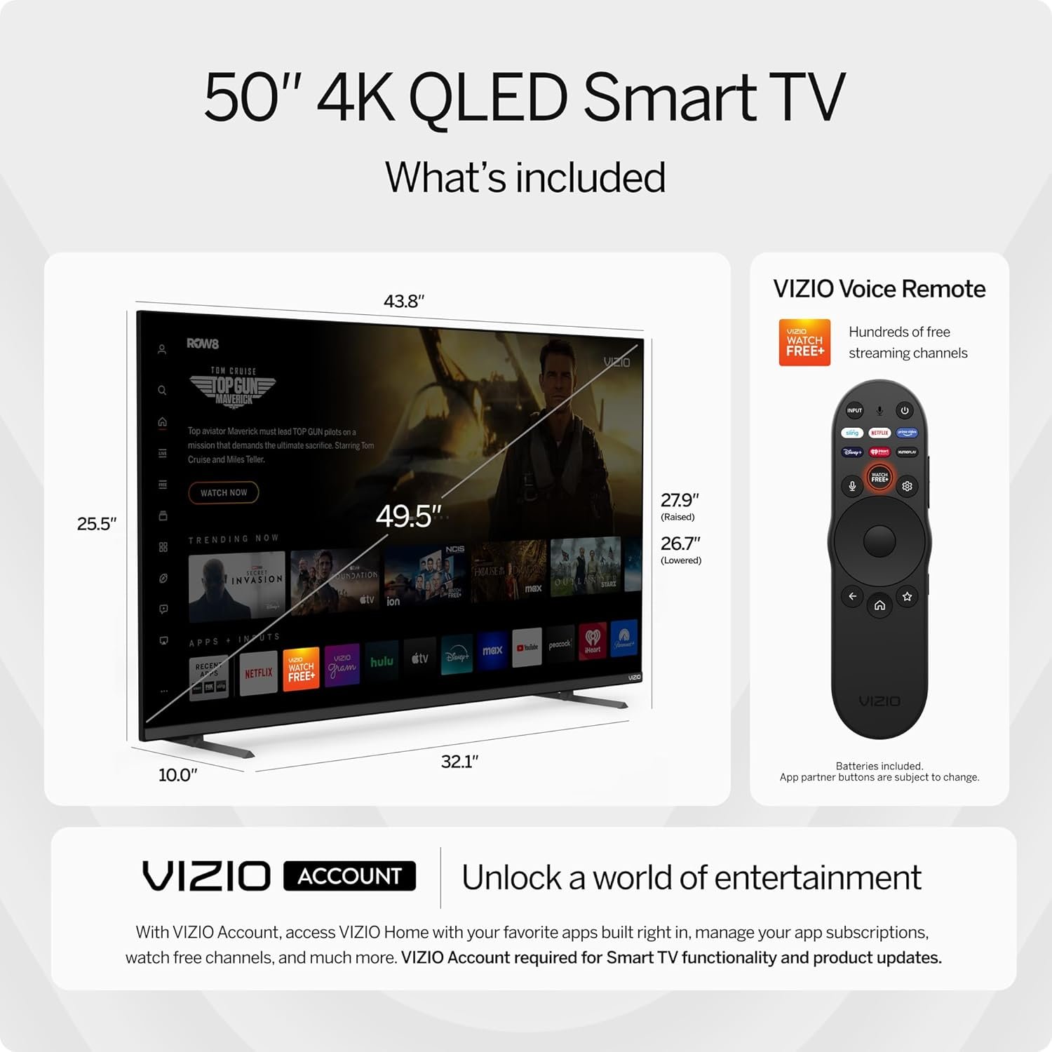 VIZIO 50-inch MQX-Series 4K 120Hz QLED HDR10+ Smart TV with Dolby Vision, Active Full Array, 240Hz @ 1080p PC Gaming, WiFi 6E, Apple AirPlay, Chromecast Built-in, M50QXM-K01, 2023 Model 3 VIZIO 50-inch MQX-Series 4K 120Hz QLED HDR10+ Smart TV with Dolby Vision, Active Full Array, 240Hz @ 1080p PC Gaming, WiFi 6E, Apple AirPlay, Chromecast Built-in, M50QXM-K01, 2023 Model - Image 3