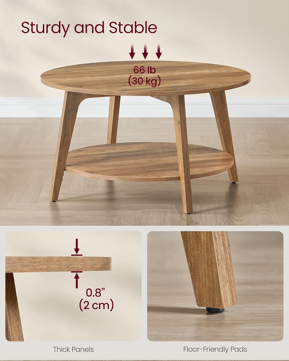 VASAGLE Round Coffee Table, 2 Tier Coffee Table with Storage, for Living Room, 31.5 x 17.7 Inches, Easy to Assemble, Honey Brown ULCT243K41 5 VASAGLE Round Coffee Table, 2 Tier Coffee Table with Storage, for Living Room, 31.5 x 17.7 Inches, Easy to Assemble, Honey Brown ULCT243K41 - Image 5