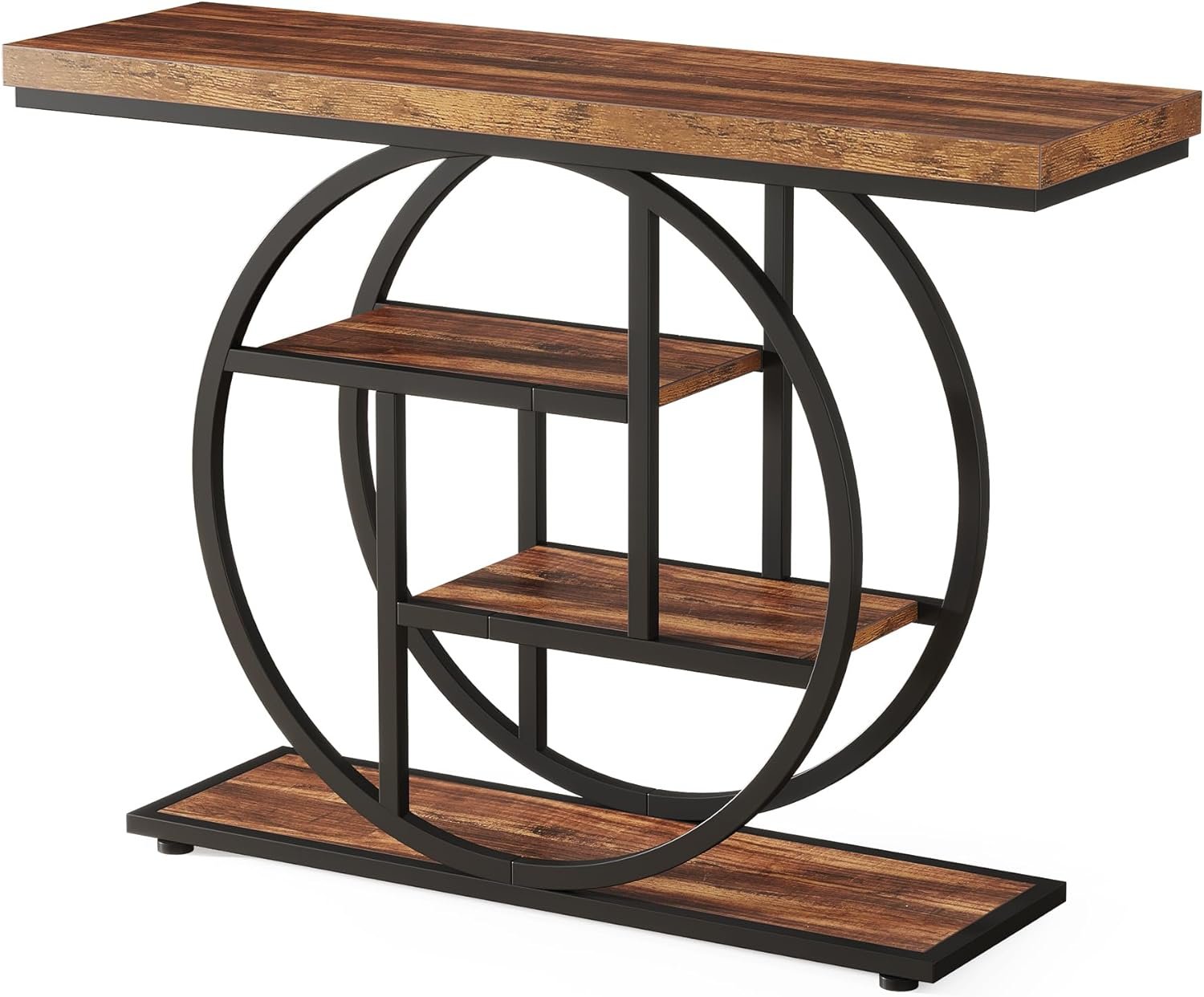 Tribesigns 41.3" Console Table, Industrial 4-Tier Sofa Table Entryway Table with Circle Base, Narrow Wood Accent Tables with Storage Shelves for Living Room, Hallway, Foyer, Rustic Brown 9 Tribesigns 41.3" Console Table, Industrial 4-Tier Sofa Table Entryway Table with Circle Base, Narrow Wood Accent Tables with Storage Shelves for Living Room, Hallway, Foyer, Rustic Brown - Image 9