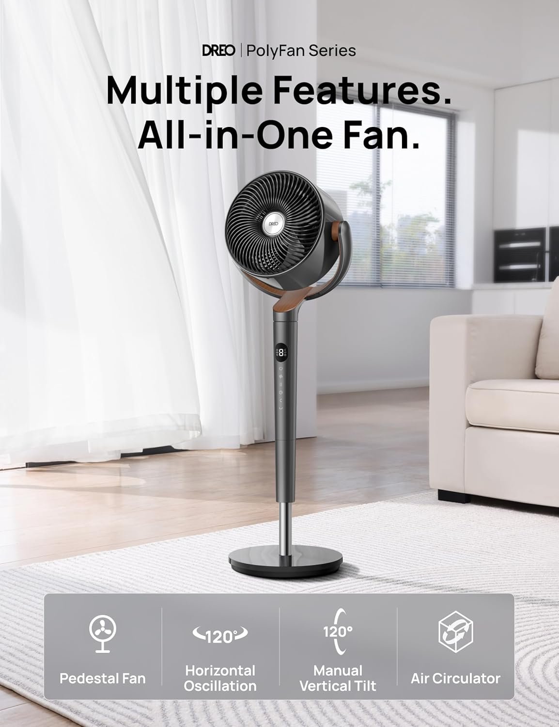 Dreo Fan for Bedroom, 120° Oscillating Standing Fan, Quiet Floor Fan with DC Motor, 82ft Pedestal Fan for Whole Room, 8 Speeds, 3 modes, 20dB, 120° Manual Vertical, 35-40" Adjustable Height, 8H Timer 3 Dreo Fan for Bedroom, 120° Oscillating Standing Fan, Quiet Floor Fan with DC Motor, 82ft Pedestal Fan for Whole Room, 8 Speeds, 3 modes, 20dB, 120° Manual Vertical, 35-40" Adjustable Height, 8H Timer - Image 3