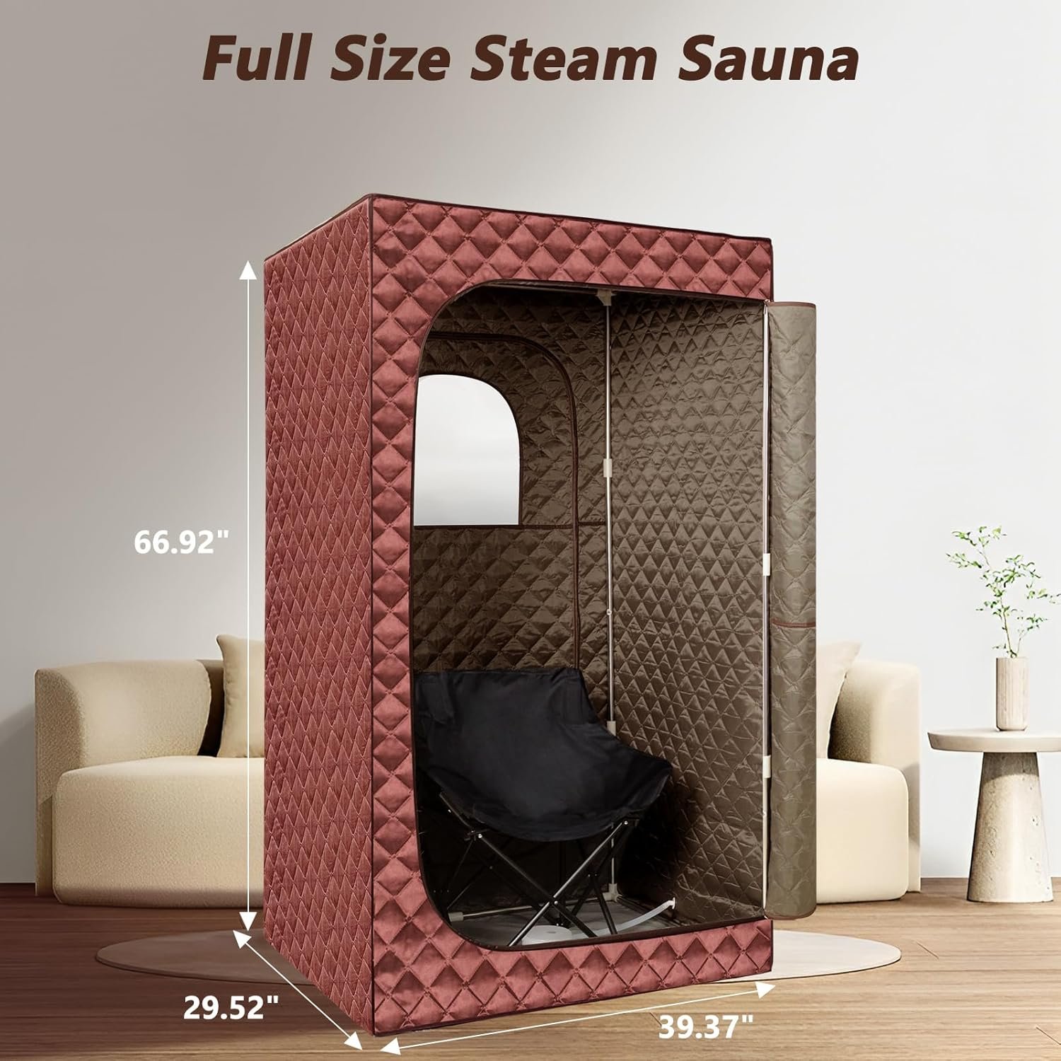 Portable Steam Sauna for Home Spa, Full Size Personal Sauna for Relaxation at Home, Sauna Tent Sauna Box with 3L Steamer, Remote Control, Large Size Folding Chair (Brown) 2 Portable Steam Sauna for Home Spa, Full Size Personal Sauna for Relaxation at Home, Sauna Tent Sauna Box with 3L Steamer, Remote Control, Large Size Folding Chair (Brown) - Image 2