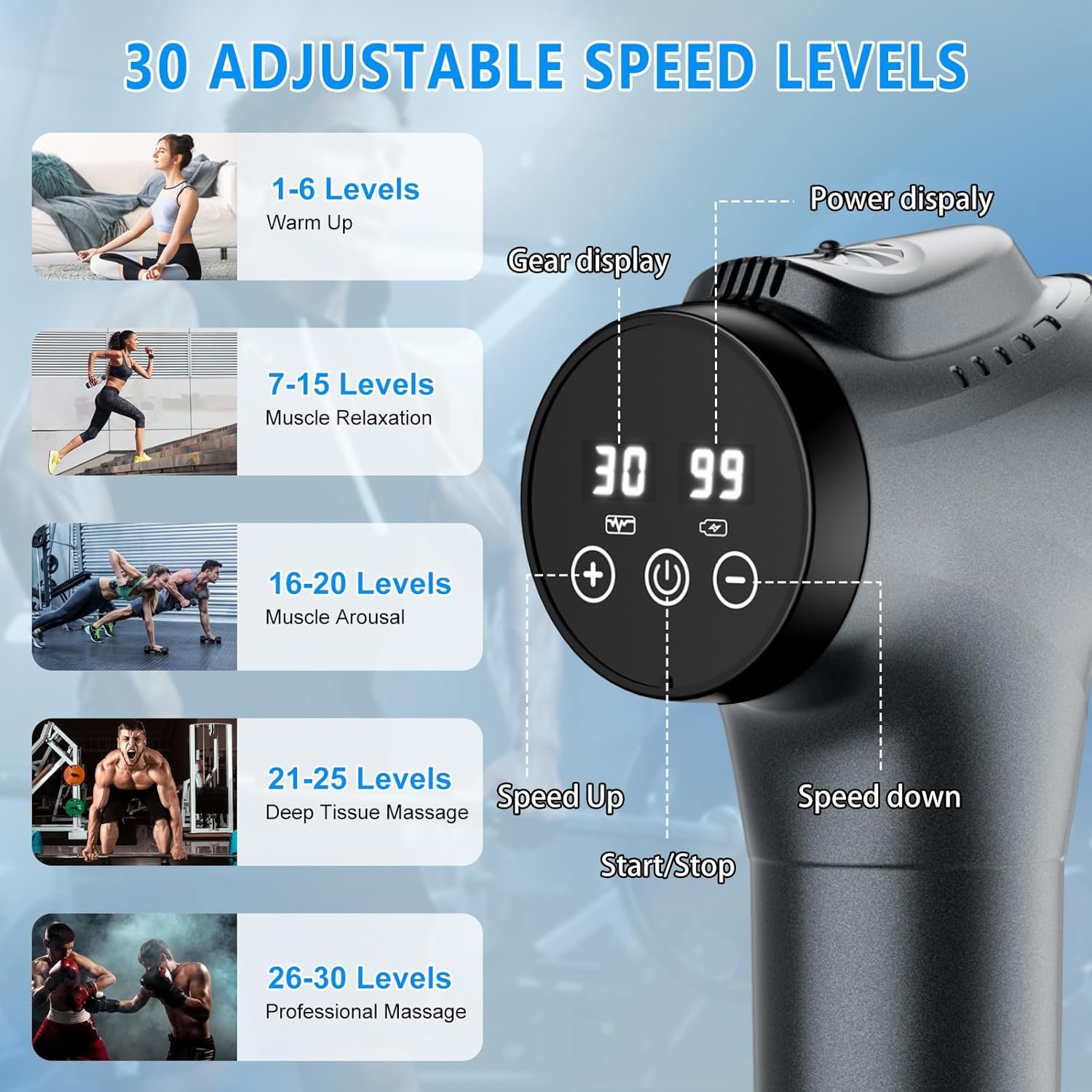 Massage Gun, Muscle Massage Gun for Athletes Handheld Electric Deep Tissue Back Massager, Percussion Massage Device for Pain Relief with 30 Speed Levels 9 Heads,Father's Day Gifts 2 Massage Gun, Muscle Massage Gun for Athletes Handheld Electric Deep Tissue Back Massager, Percussion Massage Device for Pain Relief with 30 Speed Levels 9 Heads,Father's Day Gifts - Image 2