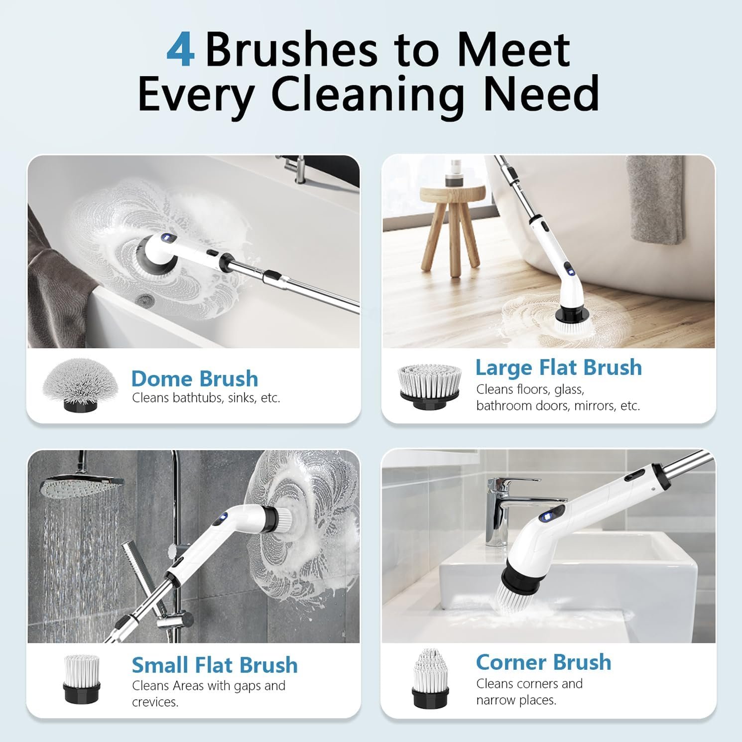 TUYU Electric Spin Scrubber, Full-Body IPX7 Waterproof Bathroom Scrubber with Power LCD Display, Adjustable Extension Handle, Cordless Shower Cleaner Brush for Bathtub Kitchen Wall Cleaning 3 TUYU Electric Spin Scrubber, Full-Body IPX7 Waterproof Bathroom Scrubber with Power LCD Display, Adjustable Extension Handle, Cordless Shower Cleaner Brush for Bathtub Kitchen Wall Cleaning - Image 3