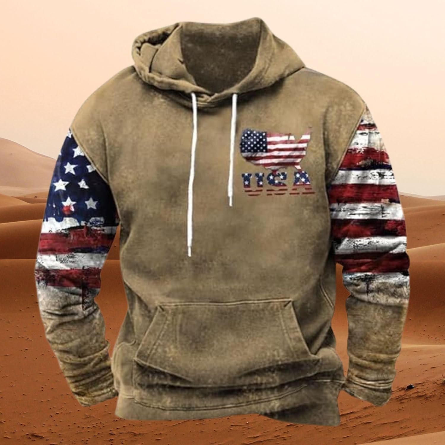 ZOCAVIA American Flag Hoodies for Men USA Graphic Hooded Sweatshirts Drawstring Western Ethnic Boys Pullover Tops