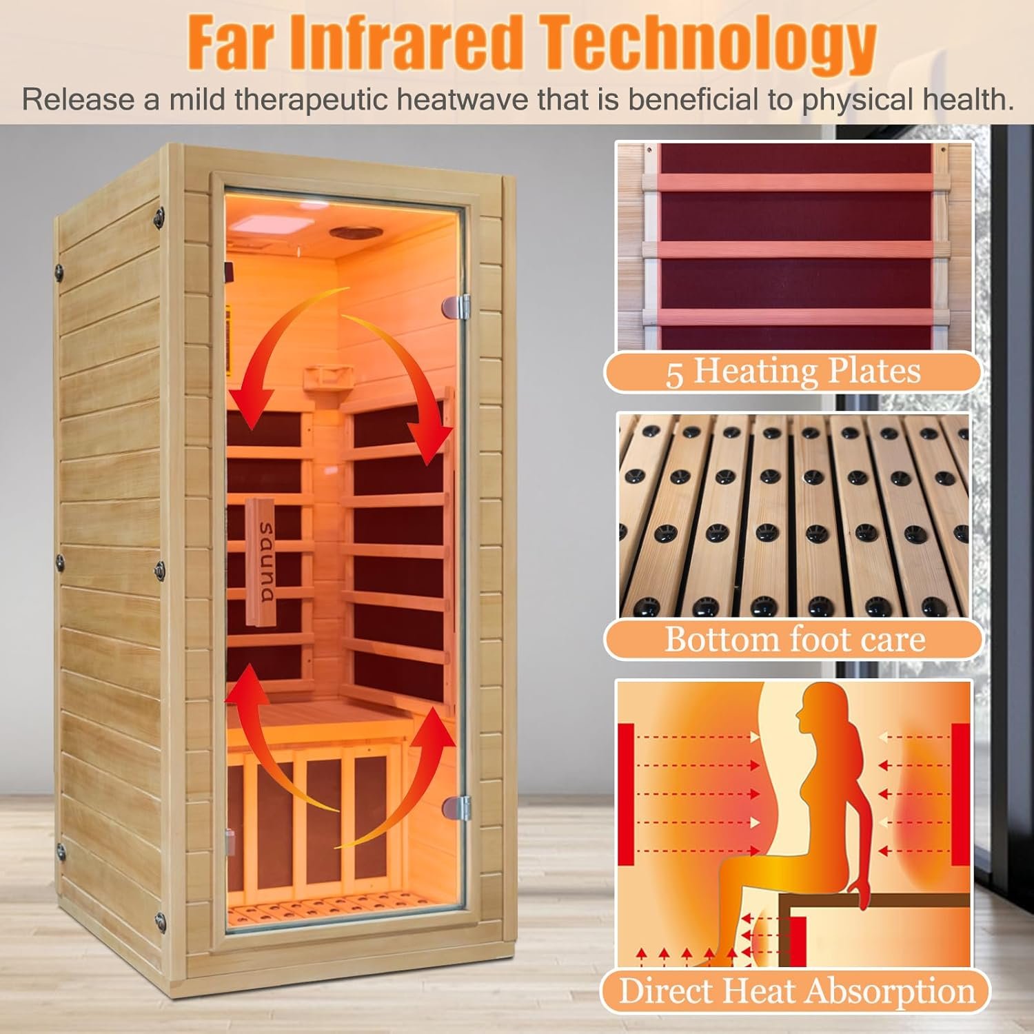 Infrared Home Sauna Room 1 Person Hemlock Wooden Indoor Dry Sauna,Low EMF 1200W/110V Heaters Panels,LCD Control Panel,10 Minutes Pre-Warm up,Time and Temp Pre-Set,1-Year Aftersale 2 Infrared Home Sauna Room 1 Person Hemlock Wooden Indoor Dry Sauna,Low EMF 1200W/110V Heaters Panels,LCD Control Panel,10 Minutes Pre-Warm up,Time and Temp Pre-Set,1-Year Aftersale - Image 2