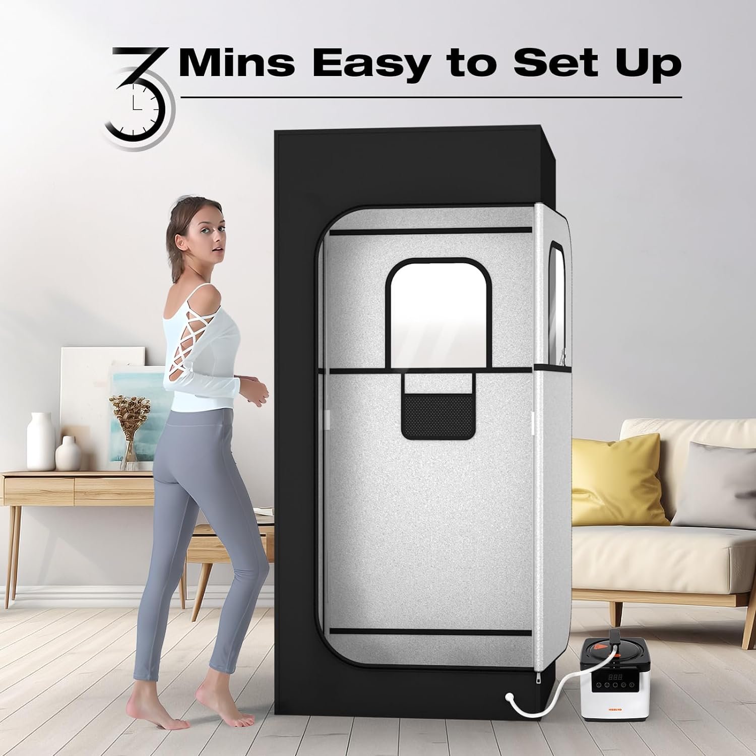 71in High Full Size Steam Sauna 600D Canvas, Sauna Box, Portable Steam Sauna, Personal Steam Sauna with Touchscreen 1000W & 2.6 L Steam Generator 3 71in High Full Size Steam Sauna 600D Canvas, Sauna Box, Portable Steam Sauna, Personal Steam Sauna with Touchscreen 1000W & 2.6 L Steam Generator - Image 3