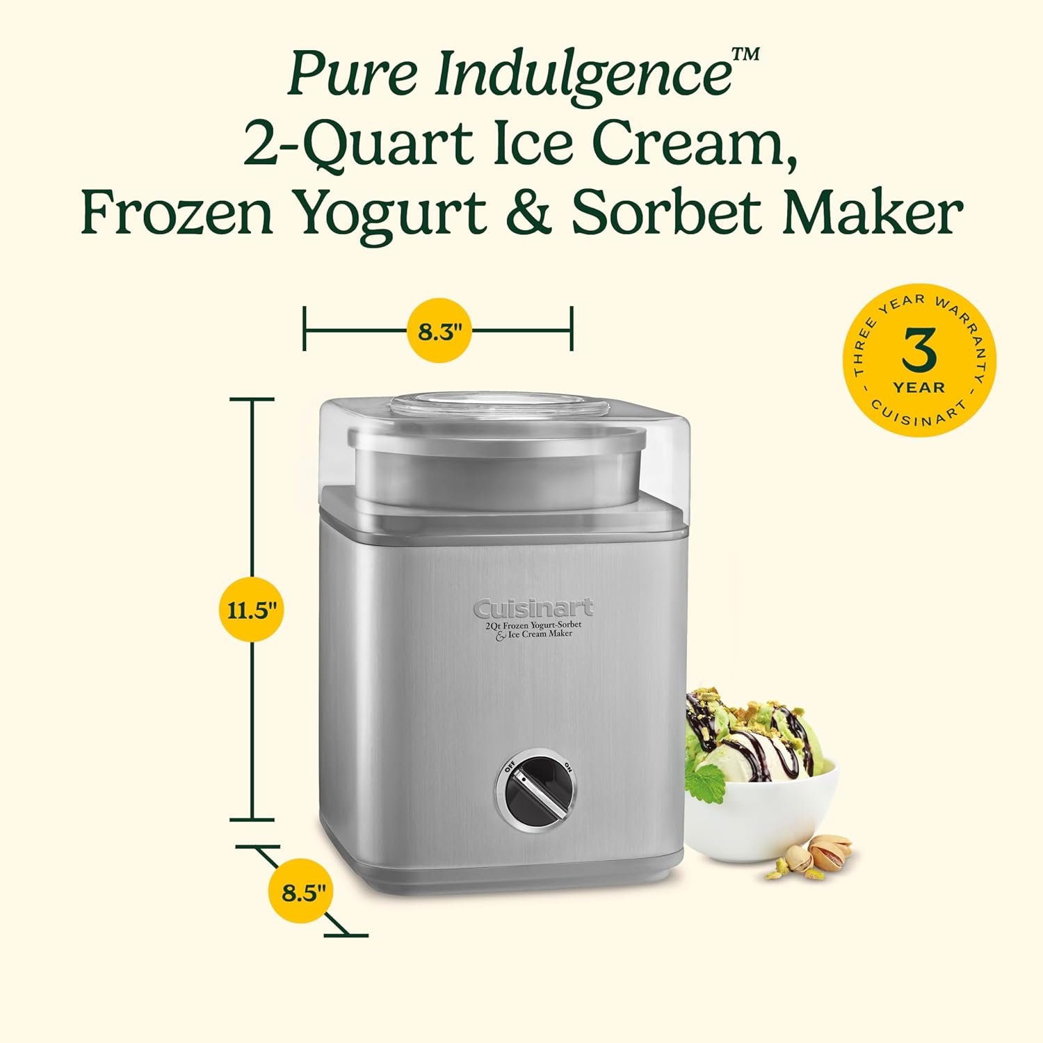 CUISINART Ice Cream Maker, Ice Cream and Frozen Yogurt Machine, 2-Qt. Double-Insulated Freezer Bowl, Silver, ICE30BCP1 6 CUISINART Ice Cream Maker, Ice Cream and Frozen Yogurt Machine, 2-Qt. Double-Insulated Freezer Bowl, Silver, ICE30BCP1 - Image 6