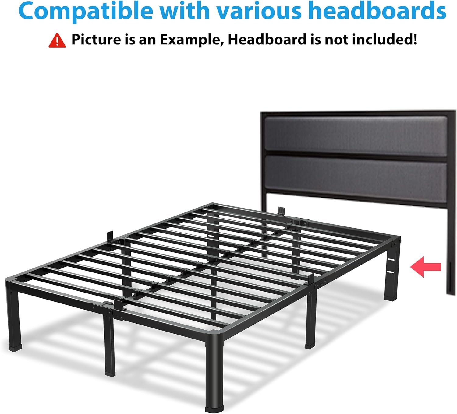 18 Inch Queen Bed Frame, 3500Lbs Heavy Duty Metal Platform with Round Corner Legs Mattress Slide Stopper, Steel Slat Support No Box Spring Needed, Noise Free, Non-Slip, Easy Assembly 7 18 Inch Queen Bed Frame, 3500Lbs Heavy Duty Metal Platform with Round Corner Legs Mattress Slide Stopper, Steel Slat Support No Box Spring Needed, Noise Free, Non-Slip, Easy Assembly - Image 7