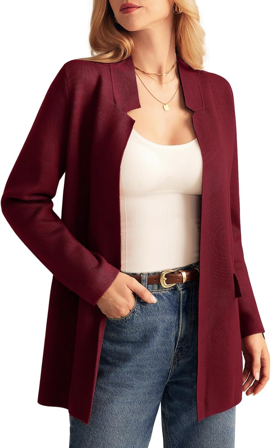 GRACE KARIN Women's 2024 Fall Long Sleeve Knit Cardigan Coat Open Front Notch Collar Sweater Blazer Coatigan Jackets