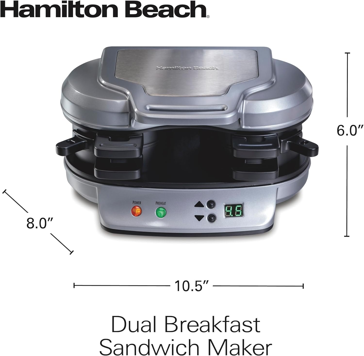 Hamilton Beach Dual Breakfast Sandwich Maker with Timer, Silver (25490A) 8 Hamilton Beach Dual Breakfast Sandwich Maker with Timer, Silver (25490A) - Image 8