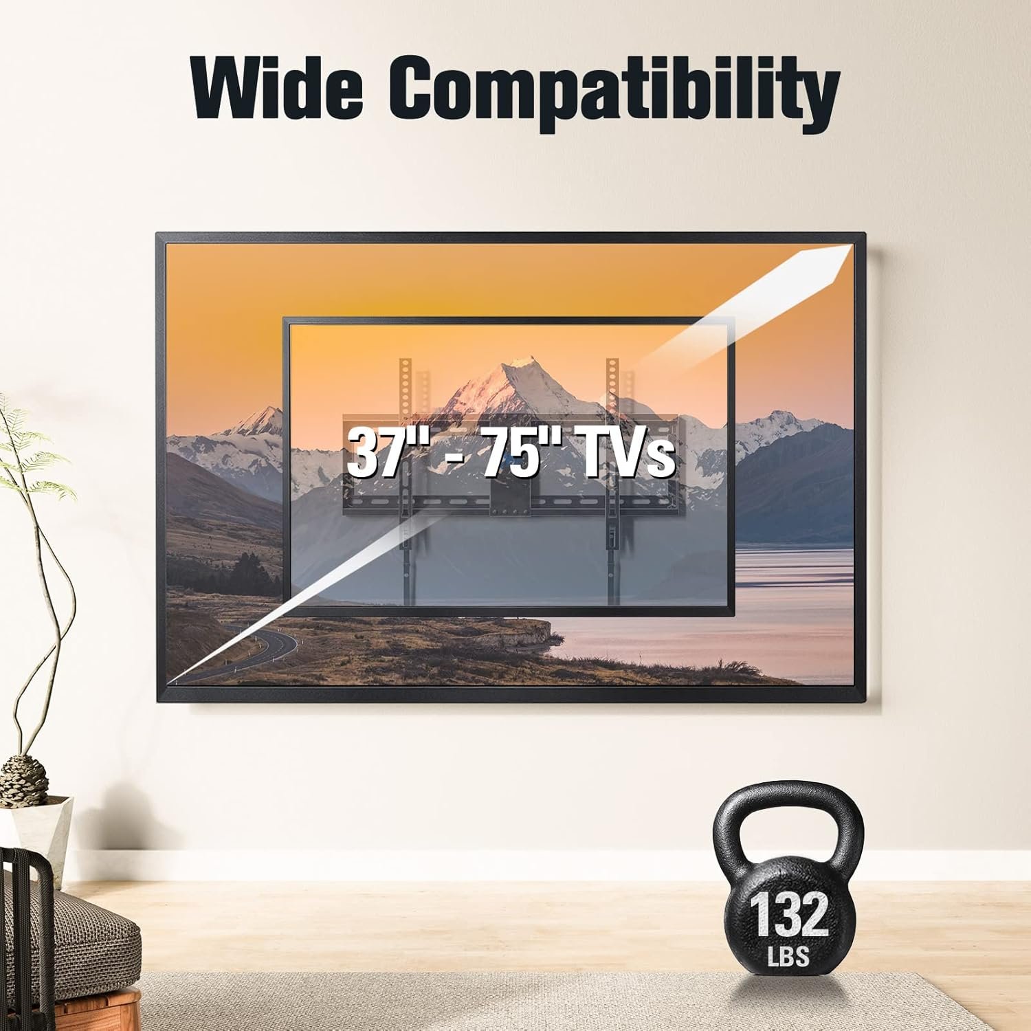 Mounting Dream UL Listed TV Mount for Most 37-75 Inch TV, Universal Tilt TV Wall Mount Fit 16", 18", 24" Stud with Loading Capacity 132lbs, Max Vesa 600 x 400mm, Low Profile Flat Wall Mount Bracket 3 Mounting Dream UL Listed TV Mount for Most 37-75 Inch TV, Universal Tilt TV Wall Mount Fit 16", 18", 24" Stud with Loading Capacity 132lbs, Max Vesa 600 x 400mm, Low Profile Flat Wall Mount Bracket - Image 3