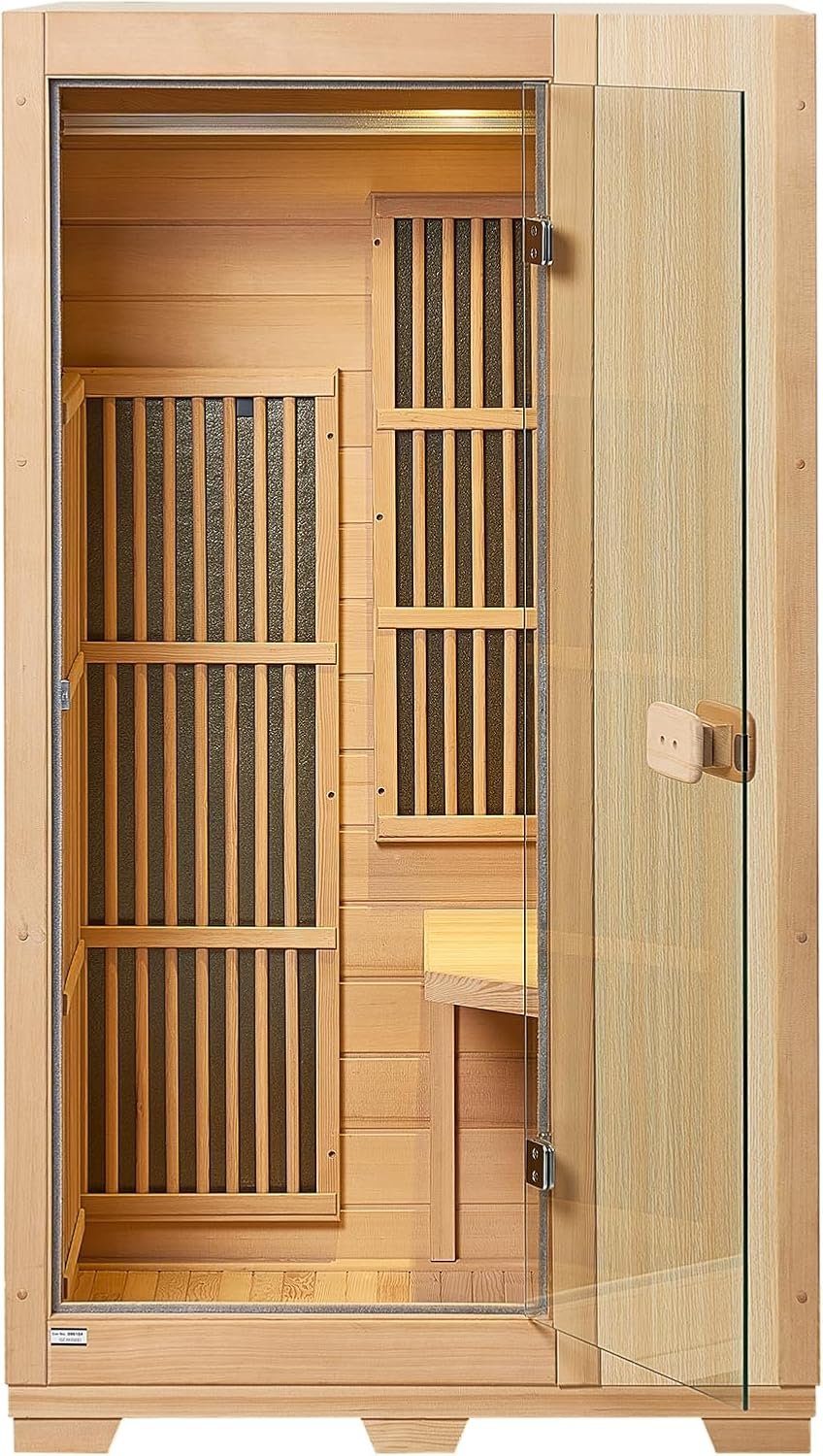 VEVOR Far Infrared Wooden Sauna, Room Home Sauna Spa for One Person, 1140W Low EMF Far Infrared Hemlock Wood Sauna with Tempered Glass Door & LED Reading Lamp & Bluetooth Speakers, 35 * 29 * 64 Inch 11 VEVOR Far Infrared Wooden Sauna, Room Home Sauna Spa for One Person, 1140W Low EMF Far Infrared Hemlock Wood Sauna with Tempered Glass Door & LED Reading Lamp & Bluetooth Speakers, 35 * 29 * 64 Inch - Image 11