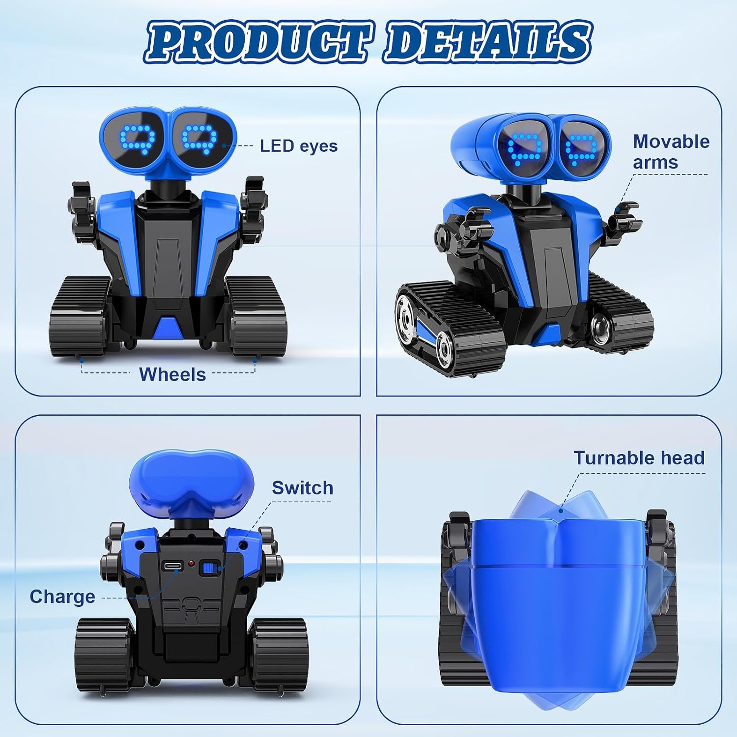 Robot Toys for Boys Girls with Auto-Demonstration Robots for Kids Remote Control Kids Robot Rechargeable Emo Robot with LED Eyes Smart Robot Age 3 Years and Up - Blue 3 Robot Toys for Boys Girls with Auto-Demonstration Robots for Kids Remote Control Kids Robot Rechargeable Emo Robot with LED Eyes Smart Robot Age 3 Years and Up - Blue - Image 3