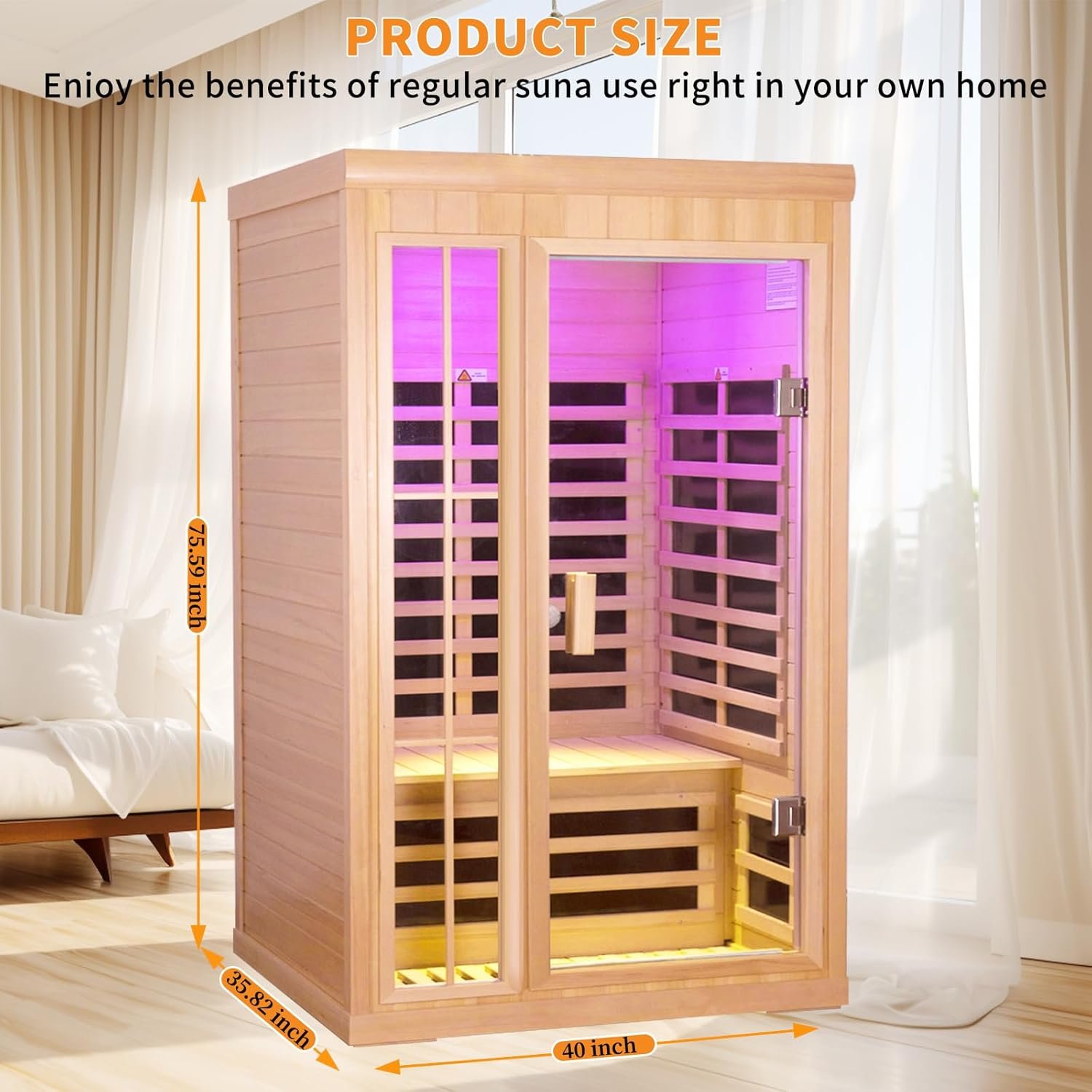 1 to 2 Person Infrared Sauna,Hemlock Wood Low EMF FAR Dry Sauna Indoor Saunas for The Home, with Colored Lights 1350W,Room:75.59 * 35.82 * 40Inch 2 1 to 2 Person Infrared Sauna,Hemlock Wood Low EMF FAR Dry Sauna Indoor Saunas for The Home, with Colored Lights 1350W,Room:75.59 * 35.82 * 40Inch - Image 2