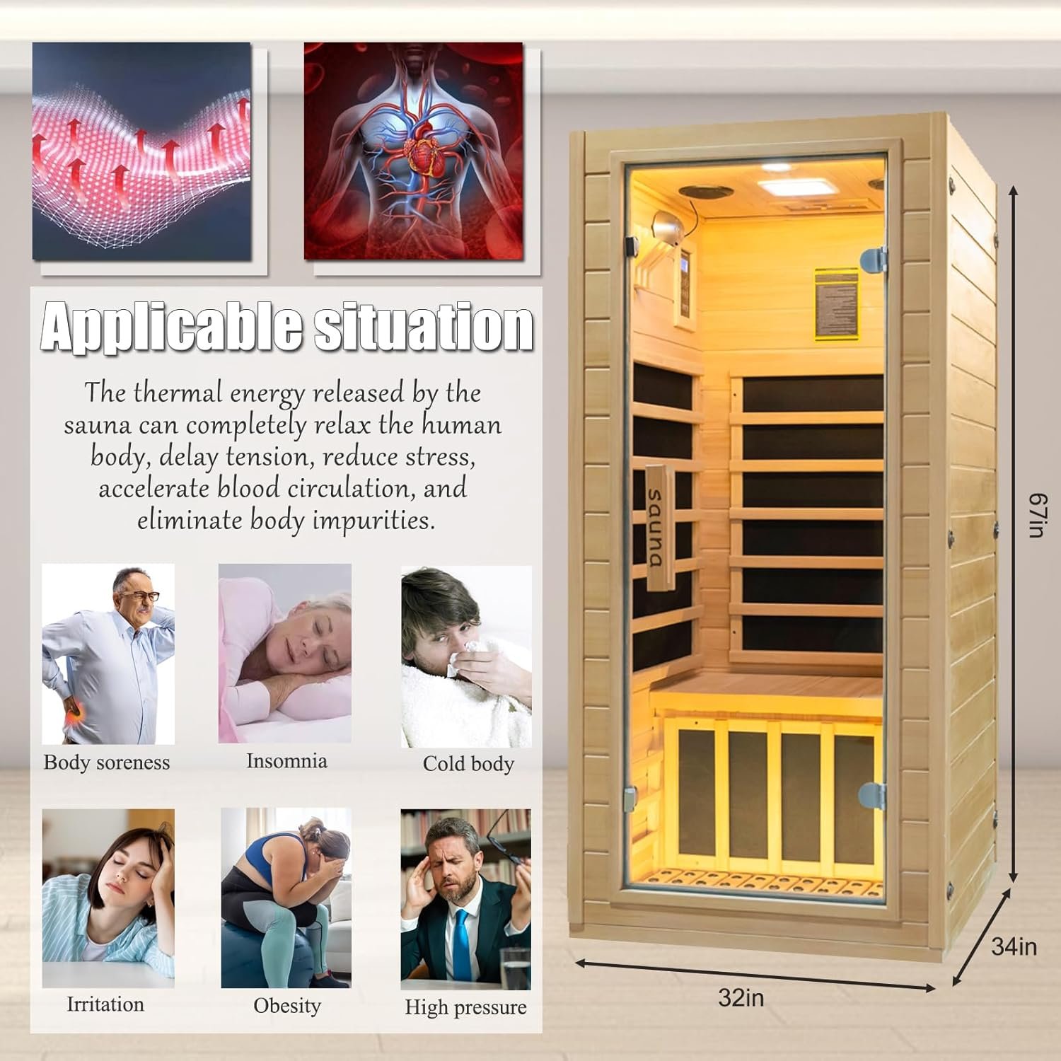 Infrared Home Sauna Room 1 Person Hemlock Wooden Indoor Dry Sauna,Low EMF 1200W/110V Heaters Panels,LCD Control Panel,10 Minutes Pre-Warm up,Time and Temp Pre-Set,1-Year Aftersale 5 Infrared Home Sauna Room 1 Person Hemlock Wooden Indoor Dry Sauna,Low EMF 1200W/110V Heaters Panels,LCD Control Panel,10 Minutes Pre-Warm up,Time and Temp Pre-Set,1-Year Aftersale - Image 5