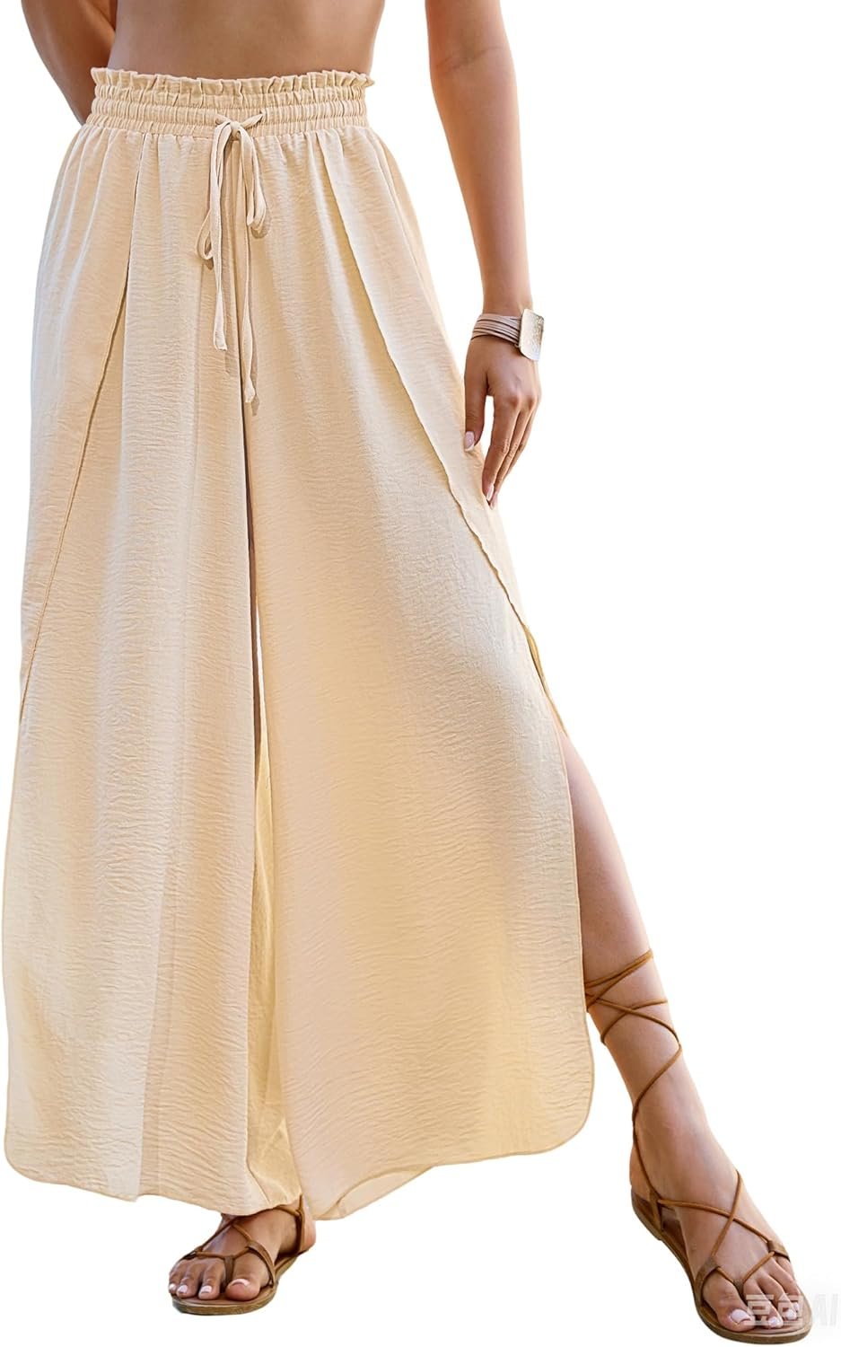 Bsubseach Cover Up Pants for Women 2025 Wide Leg Pants High Waisted Palazzo Beach Coverup Flowy Pant with Slits Trousers