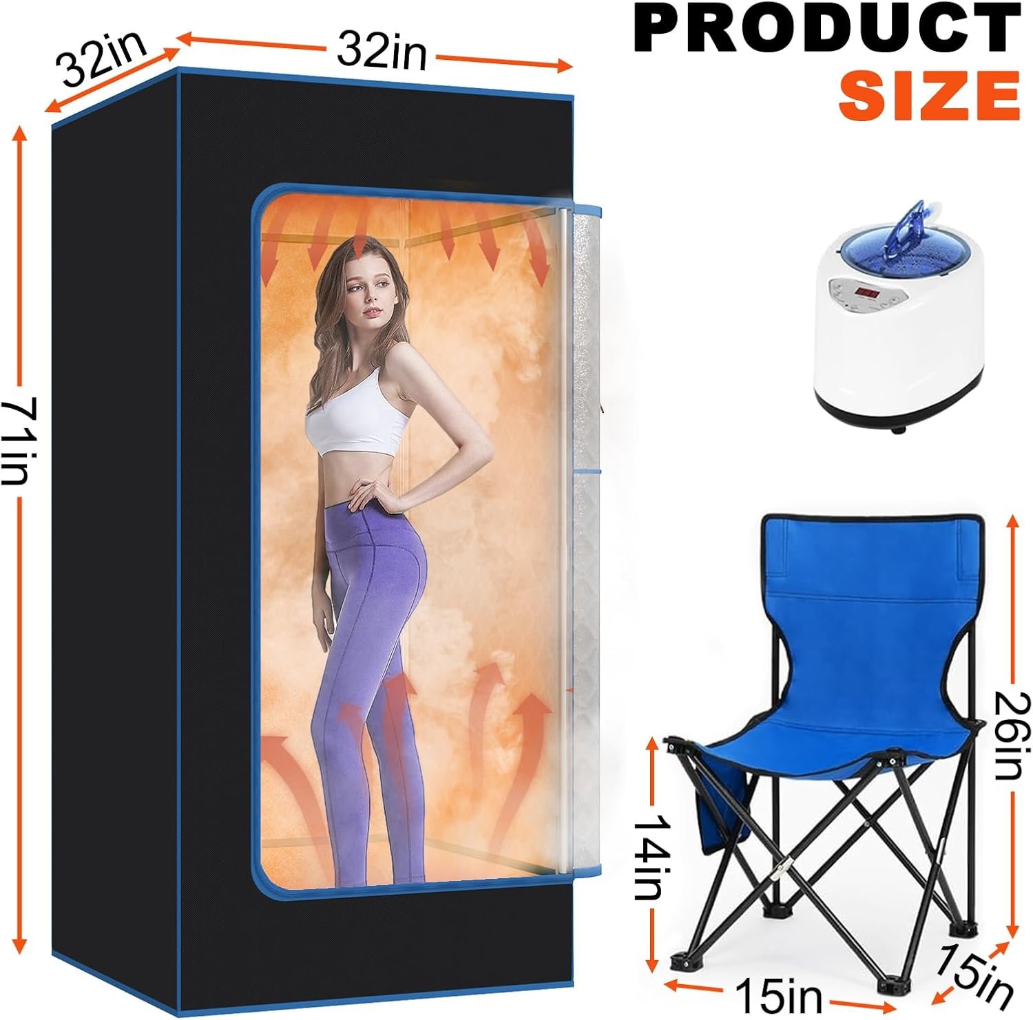 Portable Steam Sauna, Full Body Portable Sauna for Home Spa, Sauna Box Sauna Tent with 3L 1500W Steamer, Remote Control, Folding Chair, Upgraded Indoor Steam Sauna for Gym, Pilates, Yoga 4 Portable Steam Sauna, Full Body Portable Sauna for Home Spa, Sauna Box Sauna Tent with 3L 1500W Steamer, Remote Control, Folding Chair, Upgraded Indoor Steam Sauna for Gym, Pilates, Yoga - Image 4
