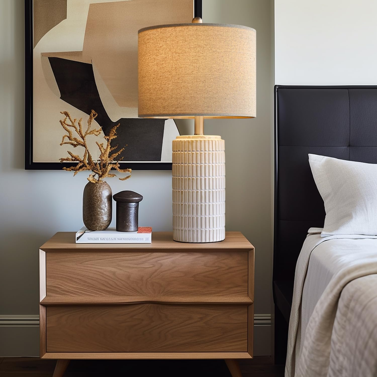 PoKat 23" Modern Ceramic Table Lamp Set of 2 for Living Room White Desk Lamps for Bedroom Farmhouse Bedside Nightstand Bedside Lamp End Table Lamps Beige 5 PoKat 23" Modern Ceramic Table Lamp Set of 2 for Living Room White Desk Lamps for Bedroom Farmhouse Bedside Nightstand Bedside Lamp End Table Lamps Beige - Image 5