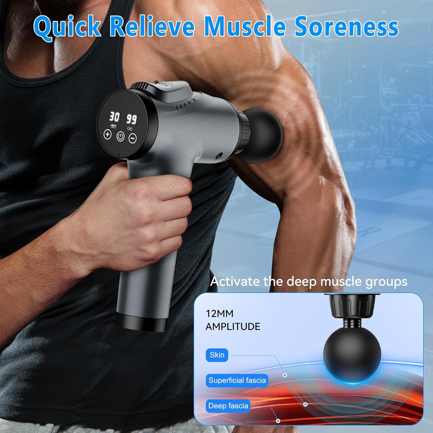 Massage Gun, Muscle Massage Gun for Athletes Handheld Electric Deep Tissue Back Massager, Percussion Massage Device for Pain Relief with 30 Speed Levels 9 Heads,Father's Day Gifts 6 Massage Gun, Muscle Massage Gun for Athletes Handheld Electric Deep Tissue Back Massager, Percussion Massage Device for Pain Relief with 30 Speed Levels 9 Heads,Father's Day Gifts - Image 6