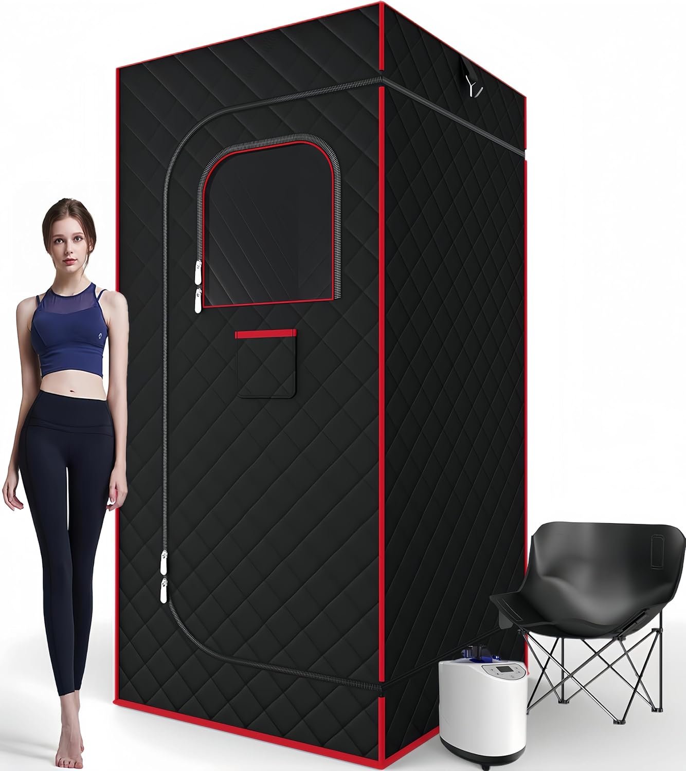 Portable Sauna Box, Steam Sauna Tent for Home, Four-Sided Full-Size Steam Sauna with 3 L Steamer, Chair, Remote Control, 2.6 X 2.6 X 5.9 Ft Large Space Sauna Room for Wellness & Relaxation