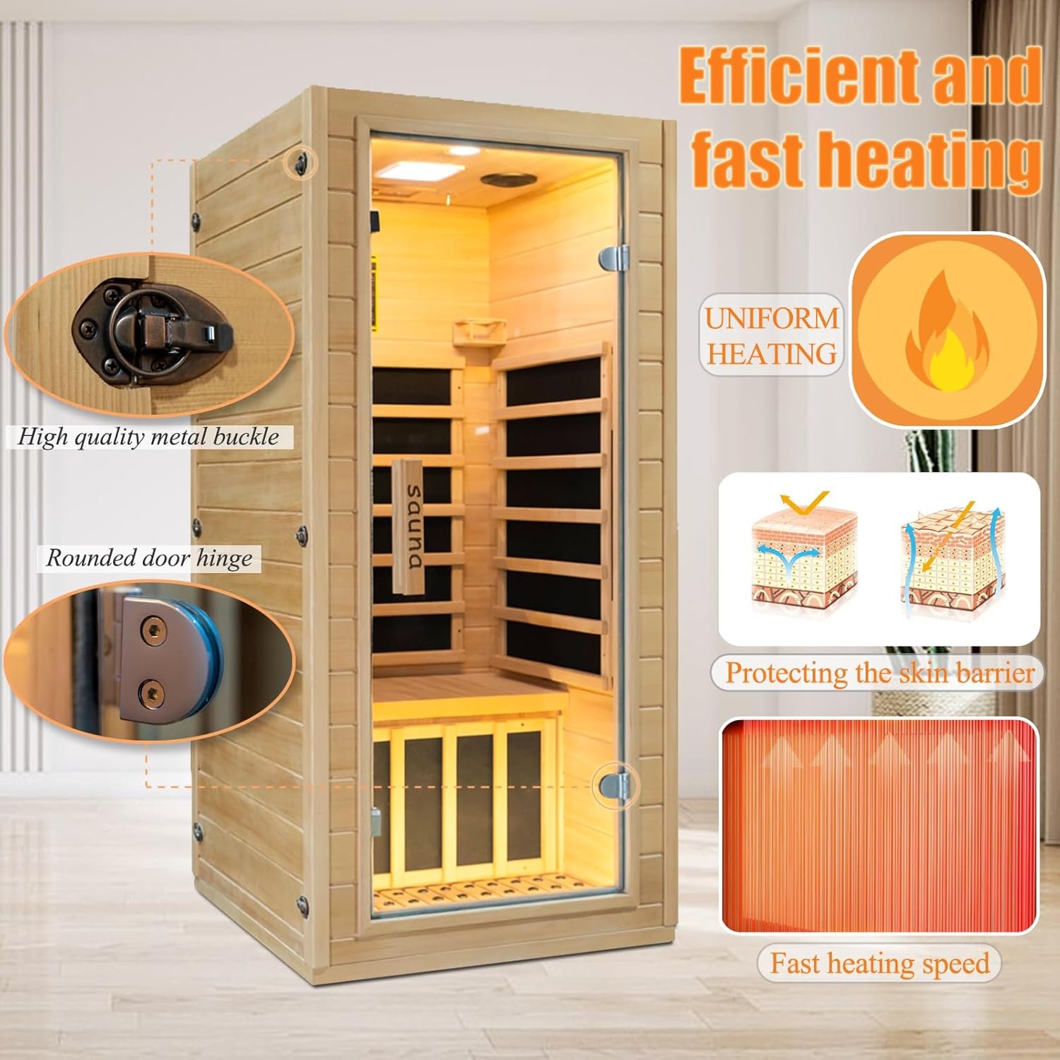 Infrared Home Sauna Room 1 Person Hemlock Wooden Indoor Dry Sauna,Low EMF 1200W/110V Heaters Panels,LCD Control Panel,10 Minutes Pre-Warm up,Time and Temp Pre-Set,1-Year Aftersale 6 Infrared Home Sauna Room 1 Person Hemlock Wooden Indoor Dry Sauna,Low EMF 1200W/110V Heaters Panels,LCD Control Panel,10 Minutes Pre-Warm up,Time and Temp Pre-Set,1-Year Aftersale - Image 6