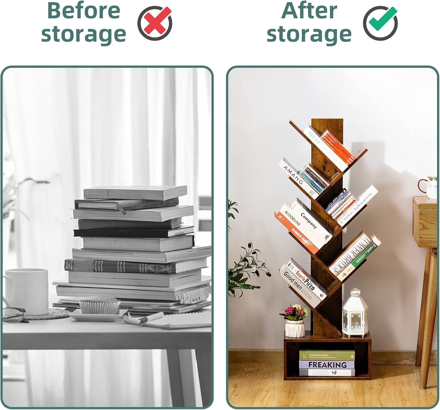 Yoobure Tree Bookshelf - 6 Shelf Retro Floor Standing Bookcase, Tall Wood Book Storage Rack for CDs/Movies/Books, Utility Book Organizer Shelves for Bedroom, Living Room, Home Office 6 Yoobure Tree Bookshelf - 6 Shelf Retro Floor Standing Bookcase, Tall Wood Book Storage Rack for CDs/Movies/Books, Utility Book Organizer Shelves for Bedroom, Living Room, Home Office - Image 6