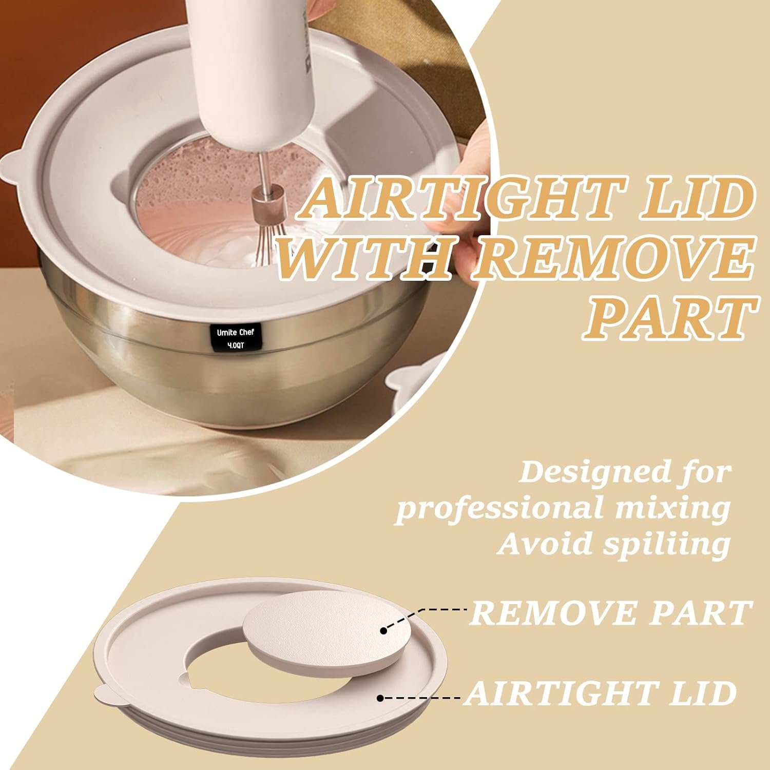 Mixing Bowls with Airtight Lids Set, 26PCS Stainless Steel Khaki Bowls with Grater Attachments, Non-Slip Bottoms & Kitchen Gadgets Set, Size 7, 4, 2.5, 2.0,1.5, 1QT, Great for Mixing & Serving 5 Mixing Bowls with Airtight Lids Set, 26PCS Stainless Steel Khaki Bowls with Grater Attachments, Non-Slip Bottoms & Kitchen Gadgets Set, Size 7, 4, 2.5, 2.0,1.5, 1QT, Great for Mixing & Serving - Image 5